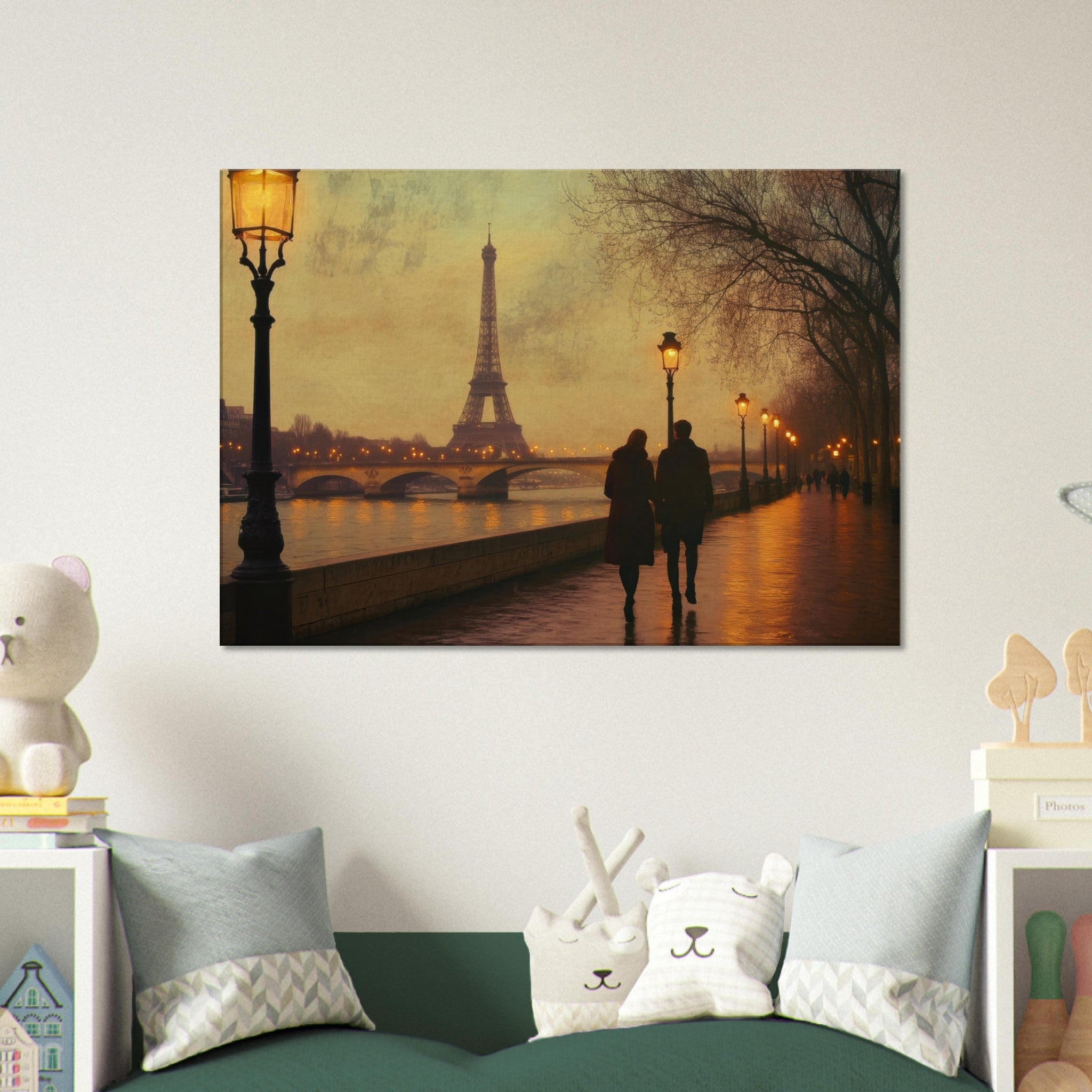 Canvas Landscape - Evening Stroll Along the Seine A romantic river 2 - Shop Ai Art WebShop - Digital Art online Store