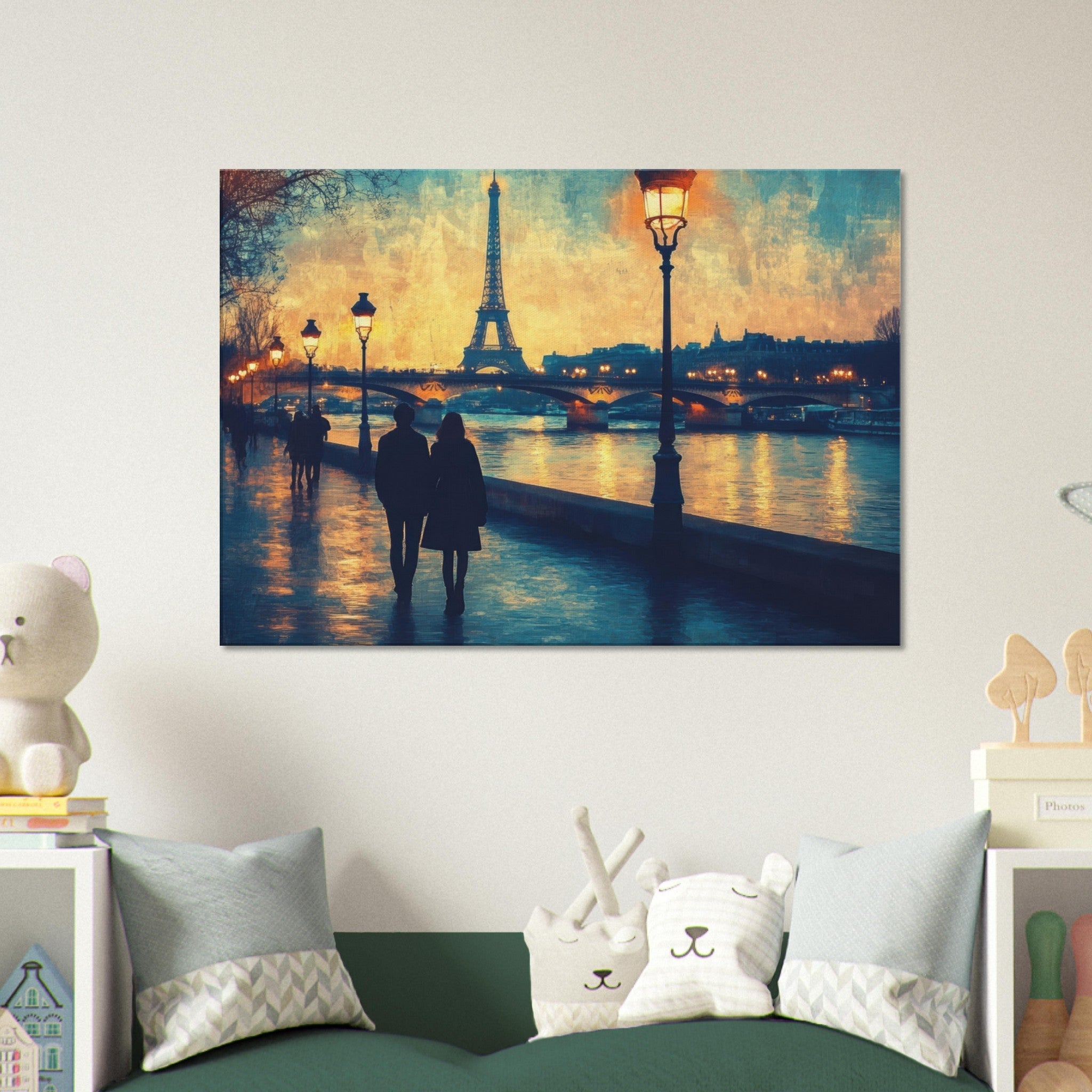 Canvas Landscape - Evening Stroll Along the Seine A romantic river 3 - Shop Ai Art WebShop - Digital Art online Store