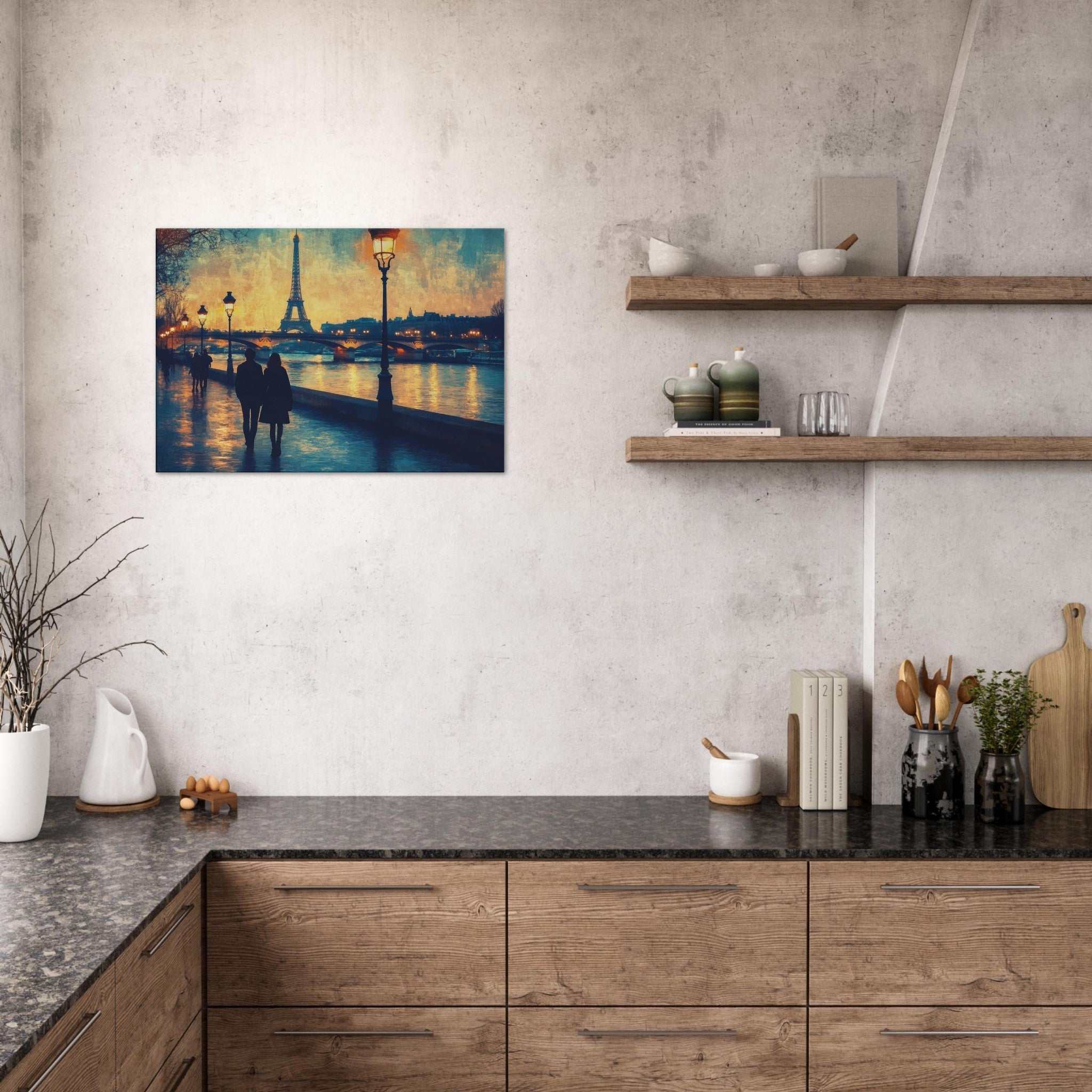 Canvas Landscape - Evening Stroll Along the Seine A romantic river 3 - Shop Ai Art WebShop - Digital Art online Store
