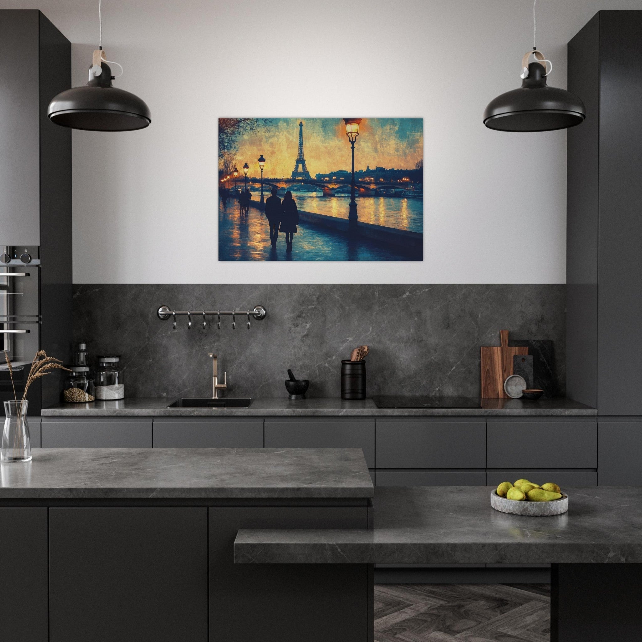 Canvas Landscape - Evening Stroll Along the Seine A romantic river 3 - Shop Ai Art WebShop - Digital Art online Store