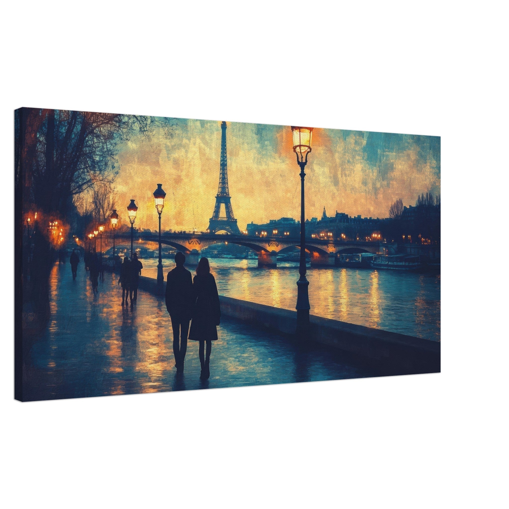 Canvas Landscape - Evening Stroll Along the Seine A romantic river 3 - Shop Ai Art WebShop - Digital Art online Store