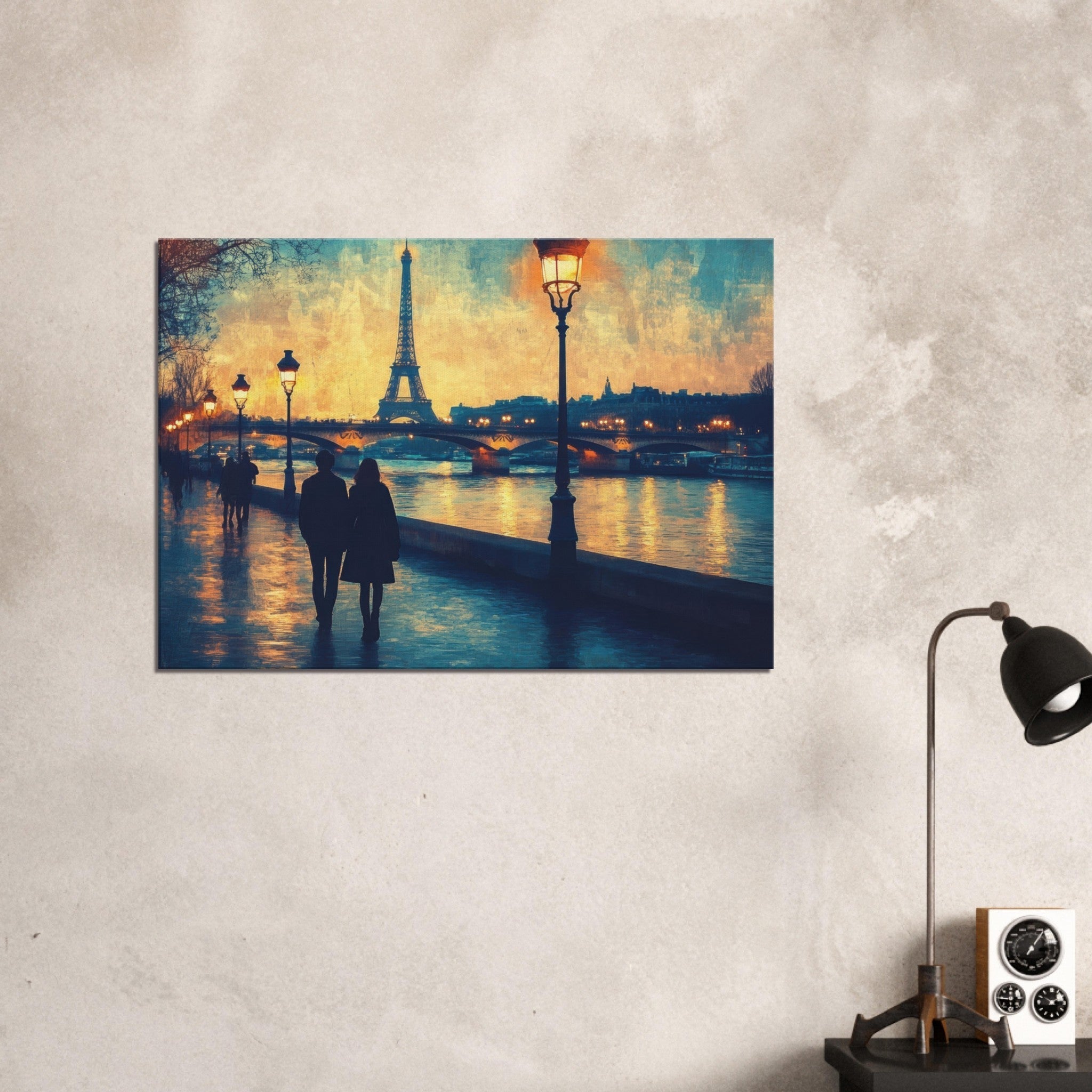 Canvas Landscape - Evening Stroll Along the Seine A romantic river 3 - Shop Ai Art WebShop - Digital Art online Store