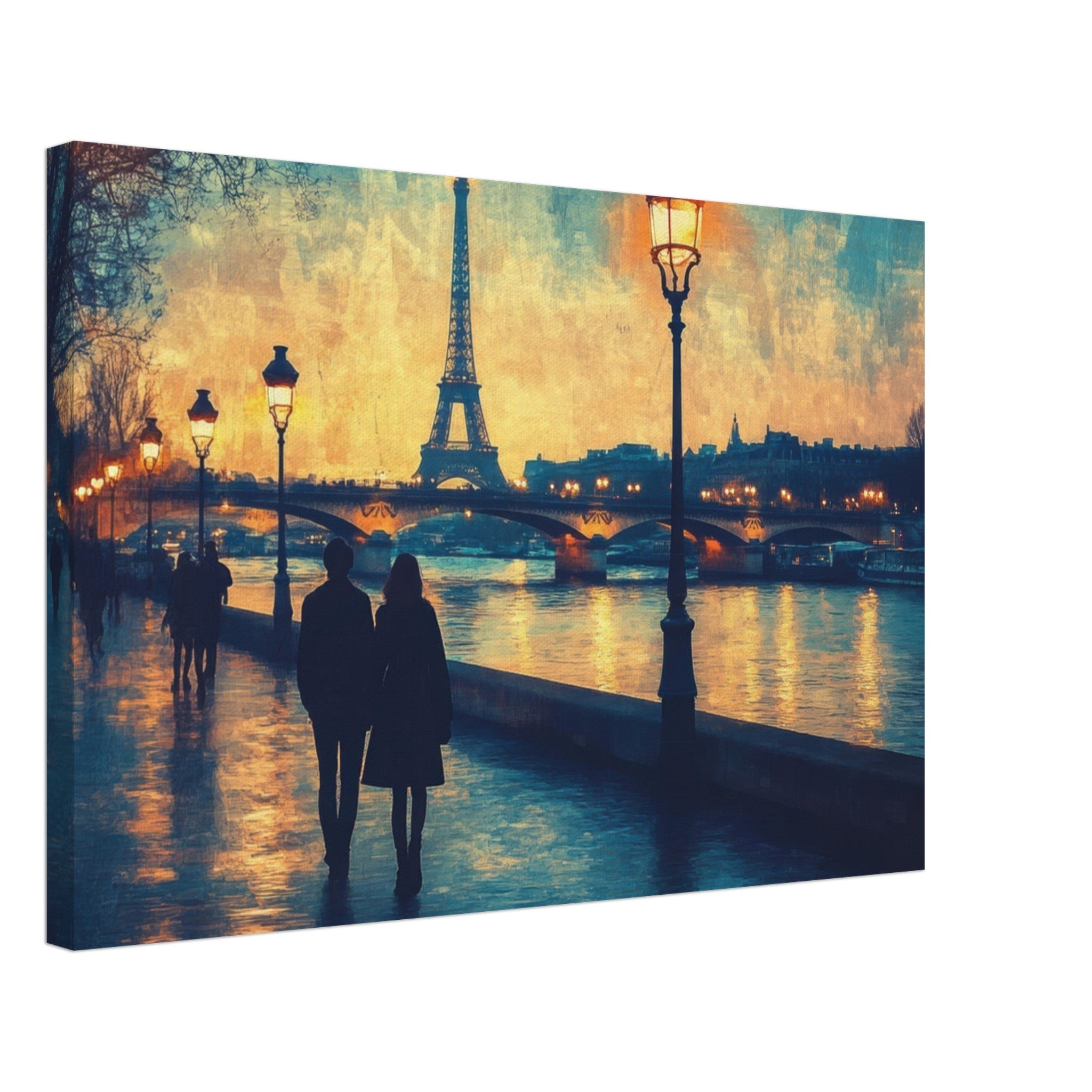 Canvas Landscape - Evening Stroll Along the Seine A romantic river 3 - Shop Ai Art WebShop - Digital Art online Store