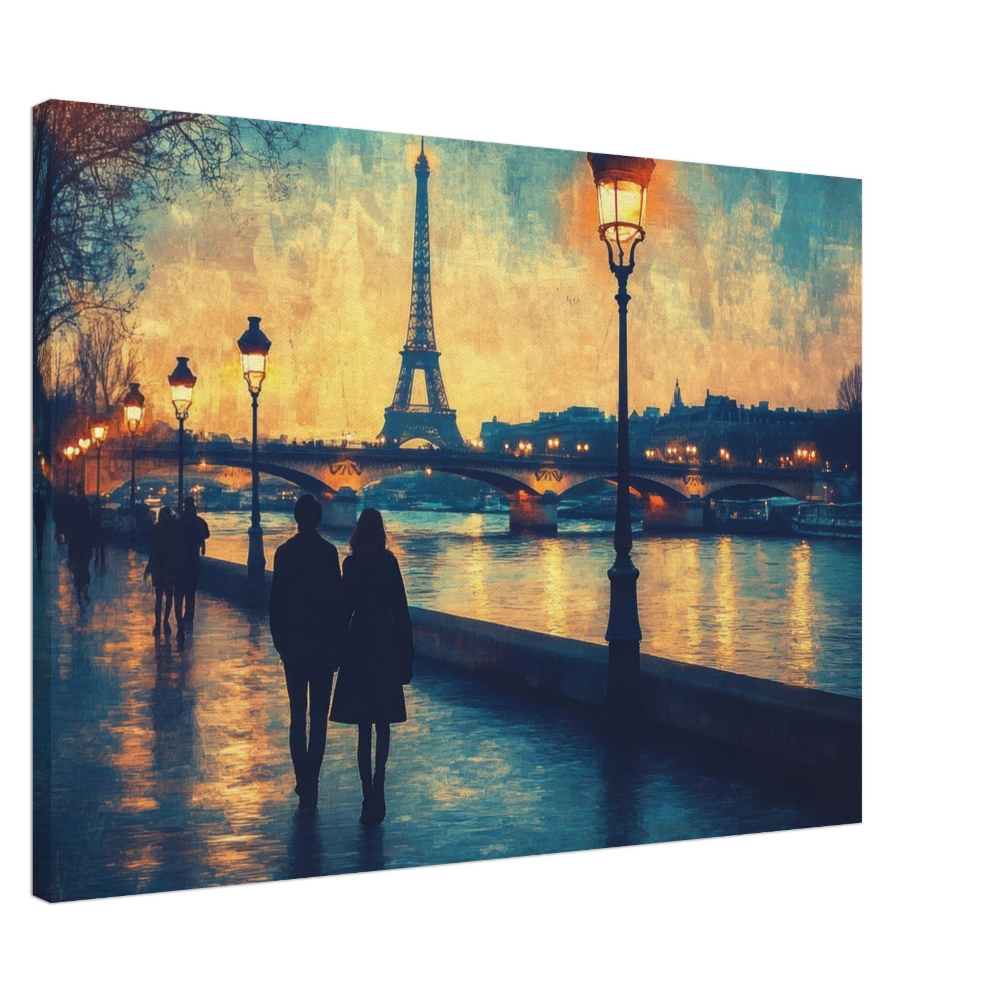 Canvas Landscape - Evening Stroll Along the Seine A romantic river 3 - Shop Ai Art WebShop - Digital Art online Store
