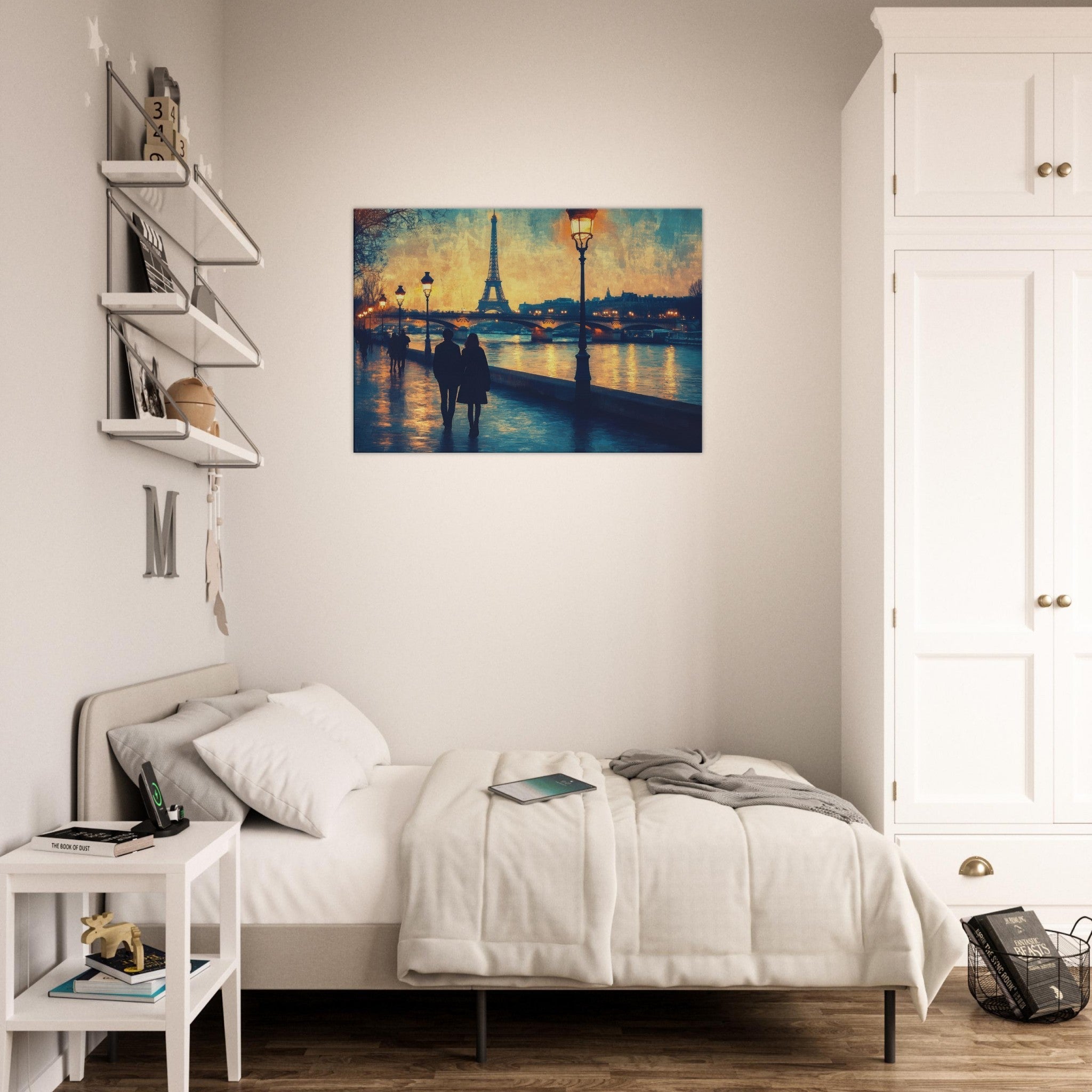 Canvas Landscape - Evening Stroll Along the Seine A romantic river 3 - Shop Ai Art WebShop - Digital Art online Store