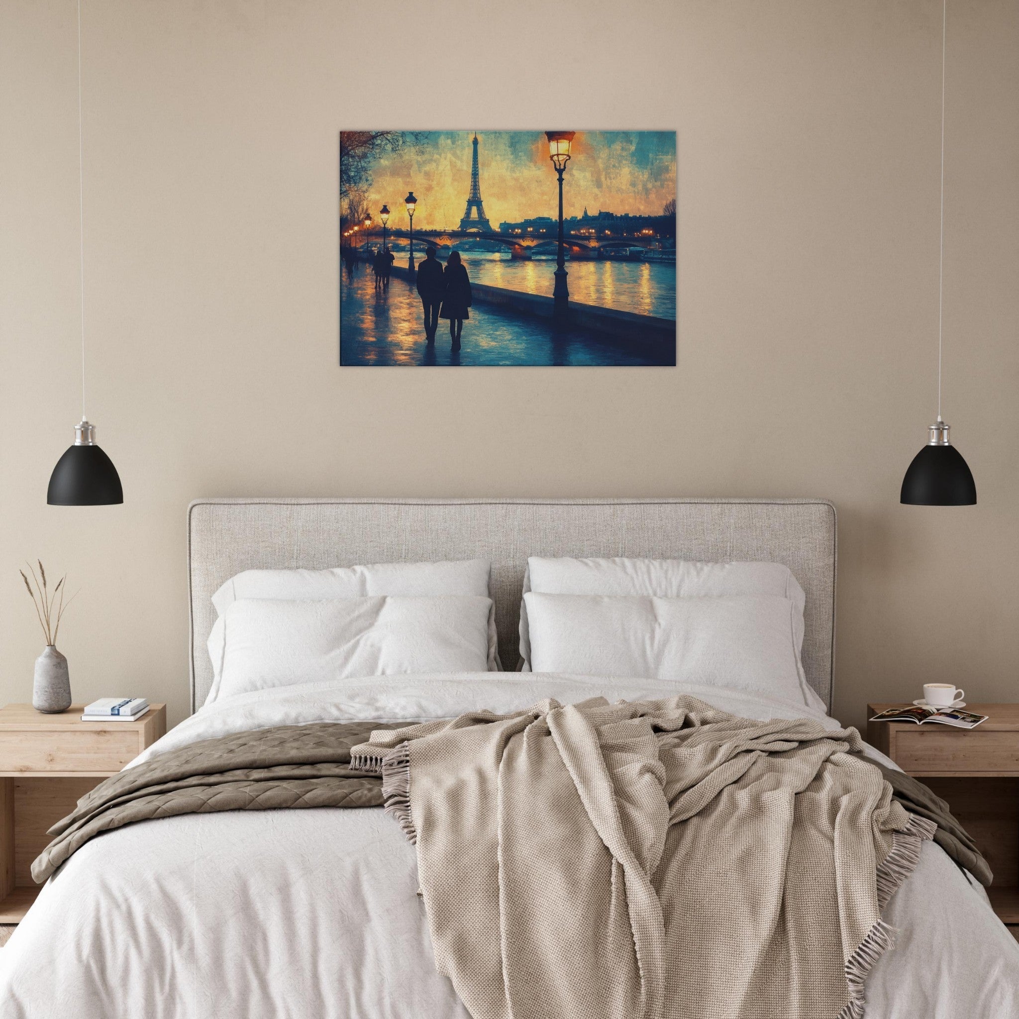 Canvas Landscape - Evening Stroll Along the Seine A romantic river 3 - Shop Ai Art WebShop - Digital Art online Store