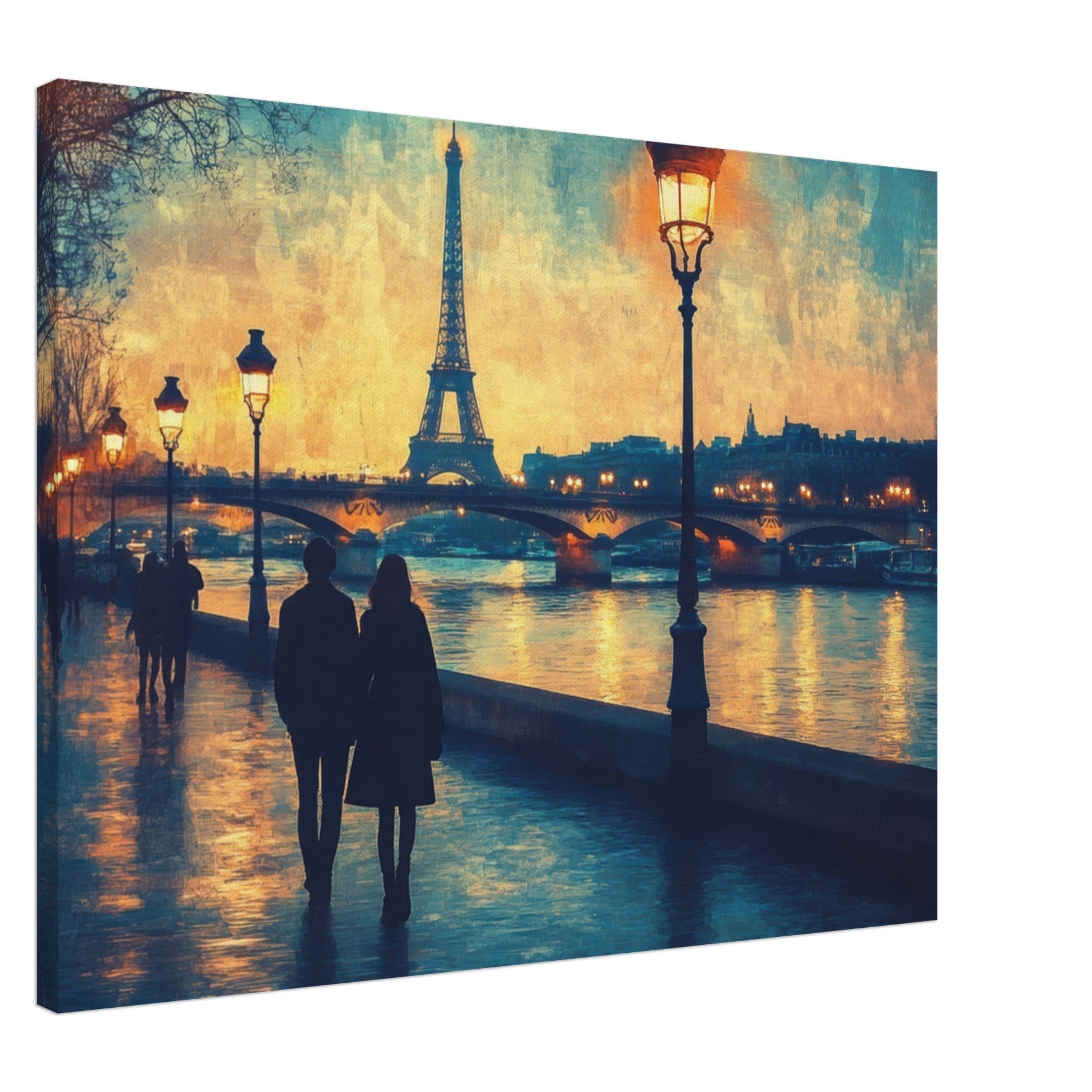 Canvas Landscape - Evening Stroll Along the Seine A romantic river 3 - Shop Ai Art WebShop - Digital Art online Store