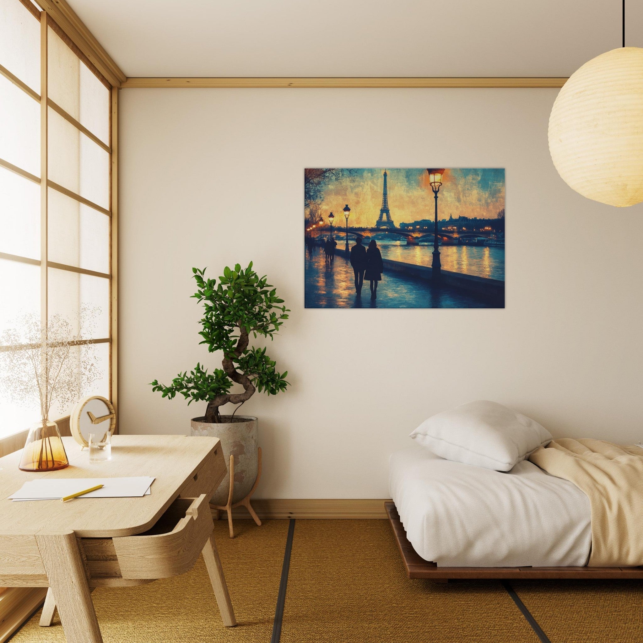 Canvas Landscape - Evening Stroll Along the Seine A romantic river 3 - Shop Ai Art WebShop - Digital Art online Store