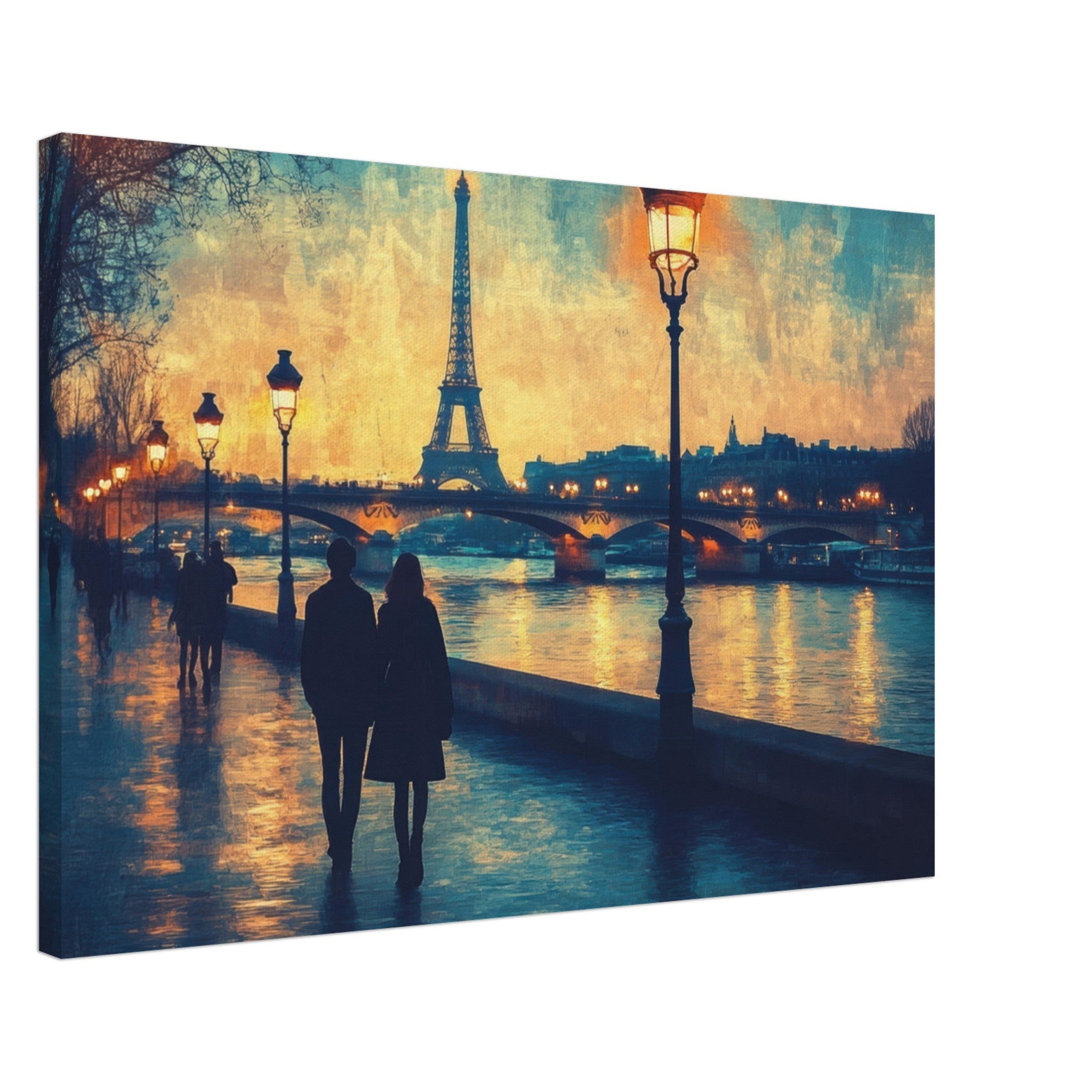 Canvas Landscape - Evening Stroll Along the Seine A romantic river 3 - Shop Ai Art WebShop - Digital Art online Store
