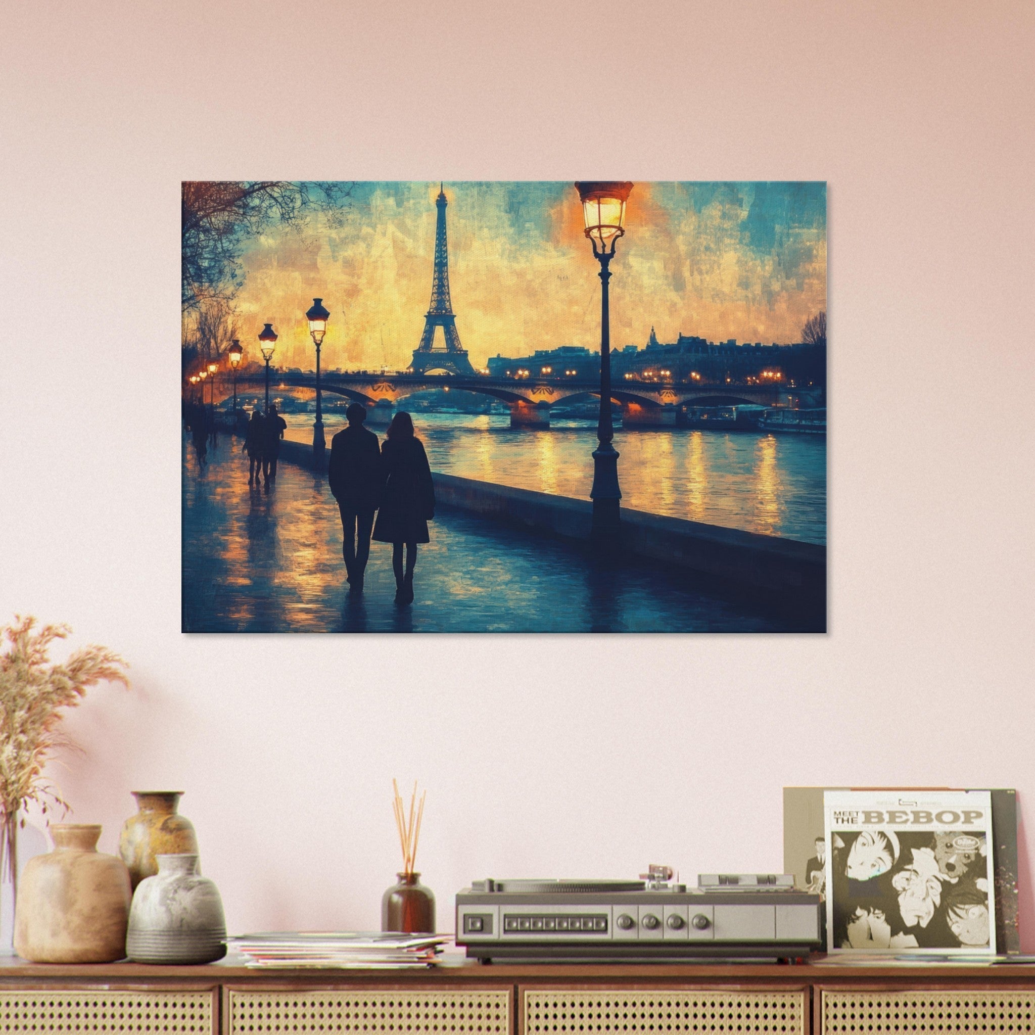 Canvas Landscape - Evening Stroll Along the Seine A romantic river 3 - Shop Ai Art WebShop - Digital Art online Store