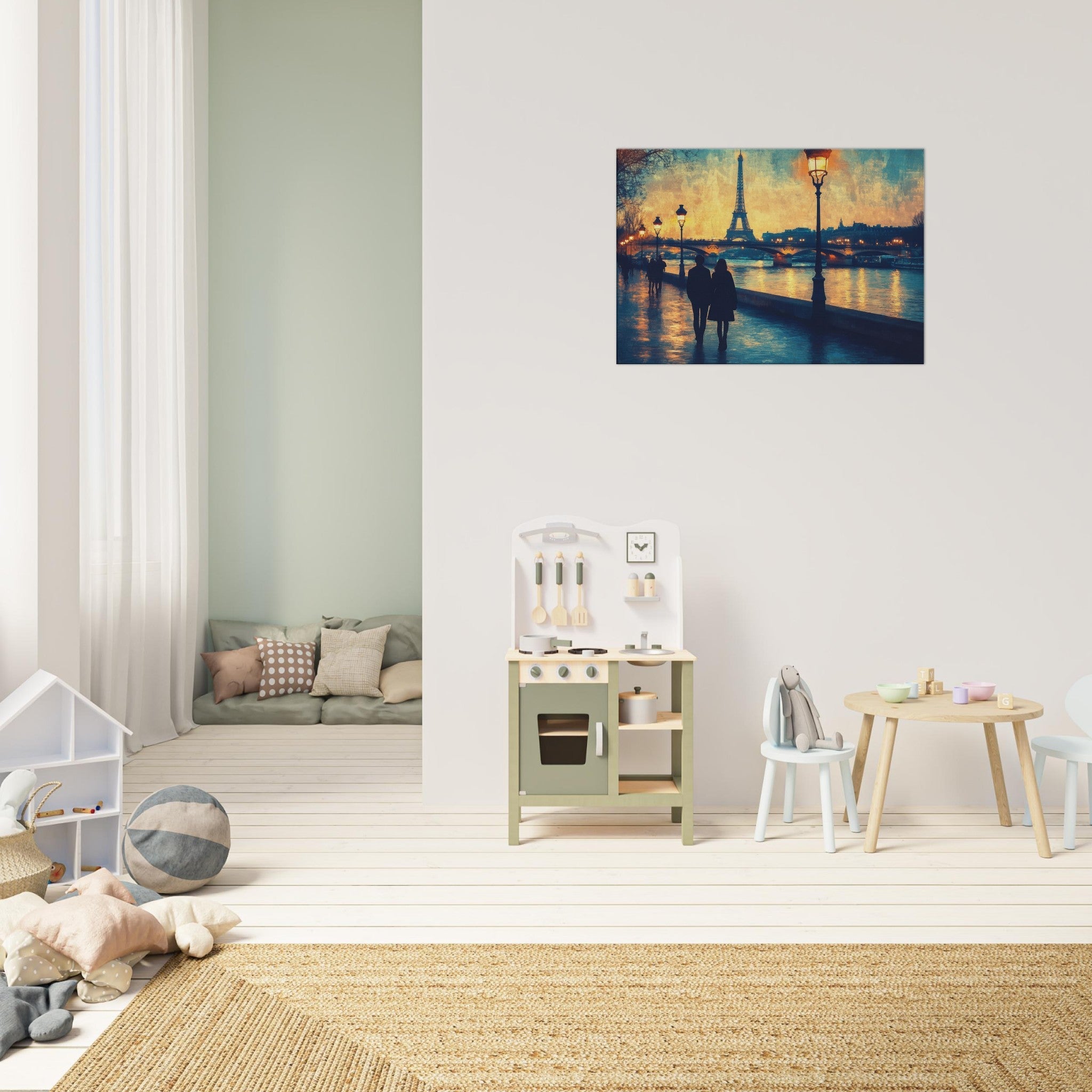 Canvas Landscape - Evening Stroll Along the Seine A romantic river 3 - Shop Ai Art WebShop - Digital Art online Store