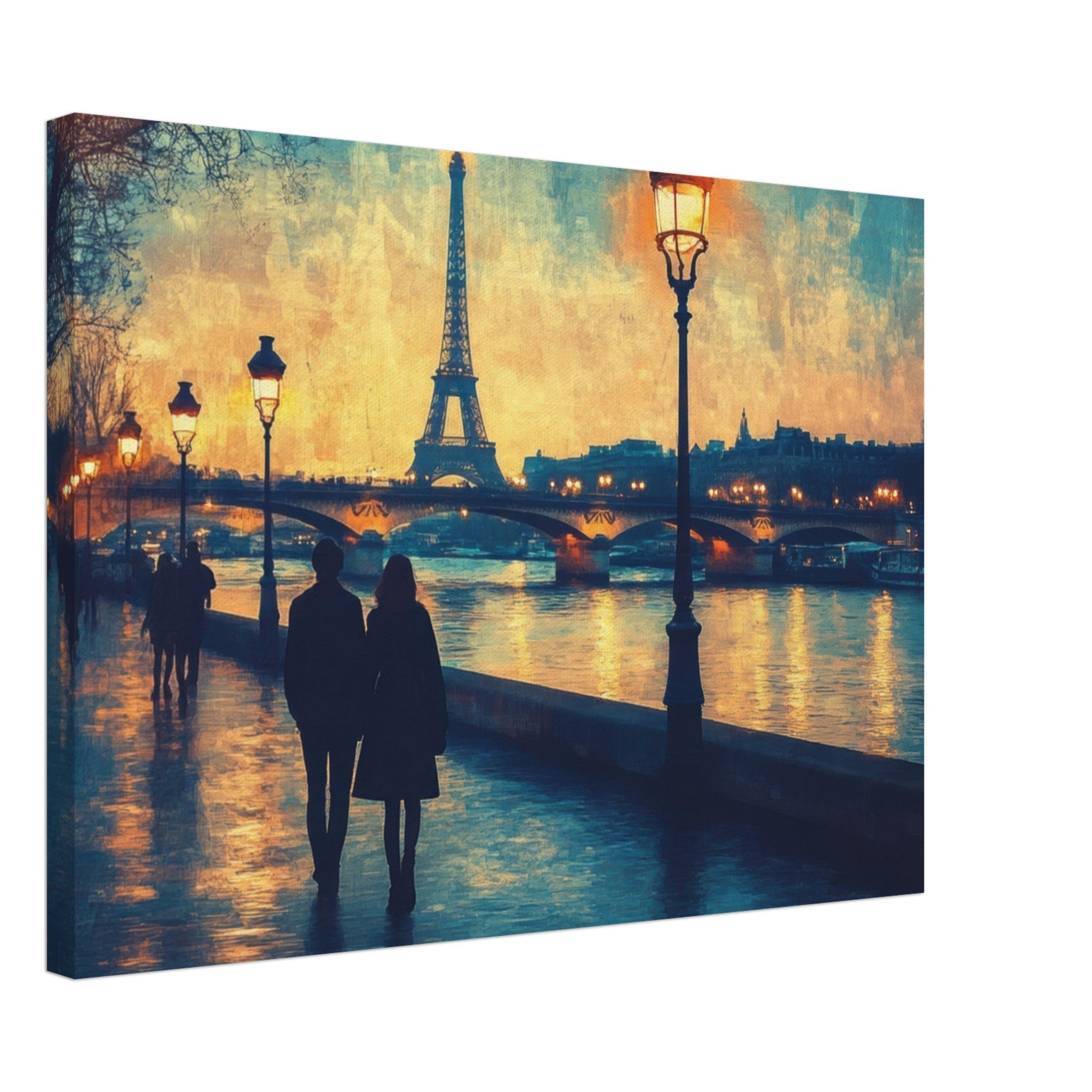 Canvas Landscape - Evening Stroll Along the Seine A romantic river 3 - Shop Ai Art WebShop - Digital Art online Store