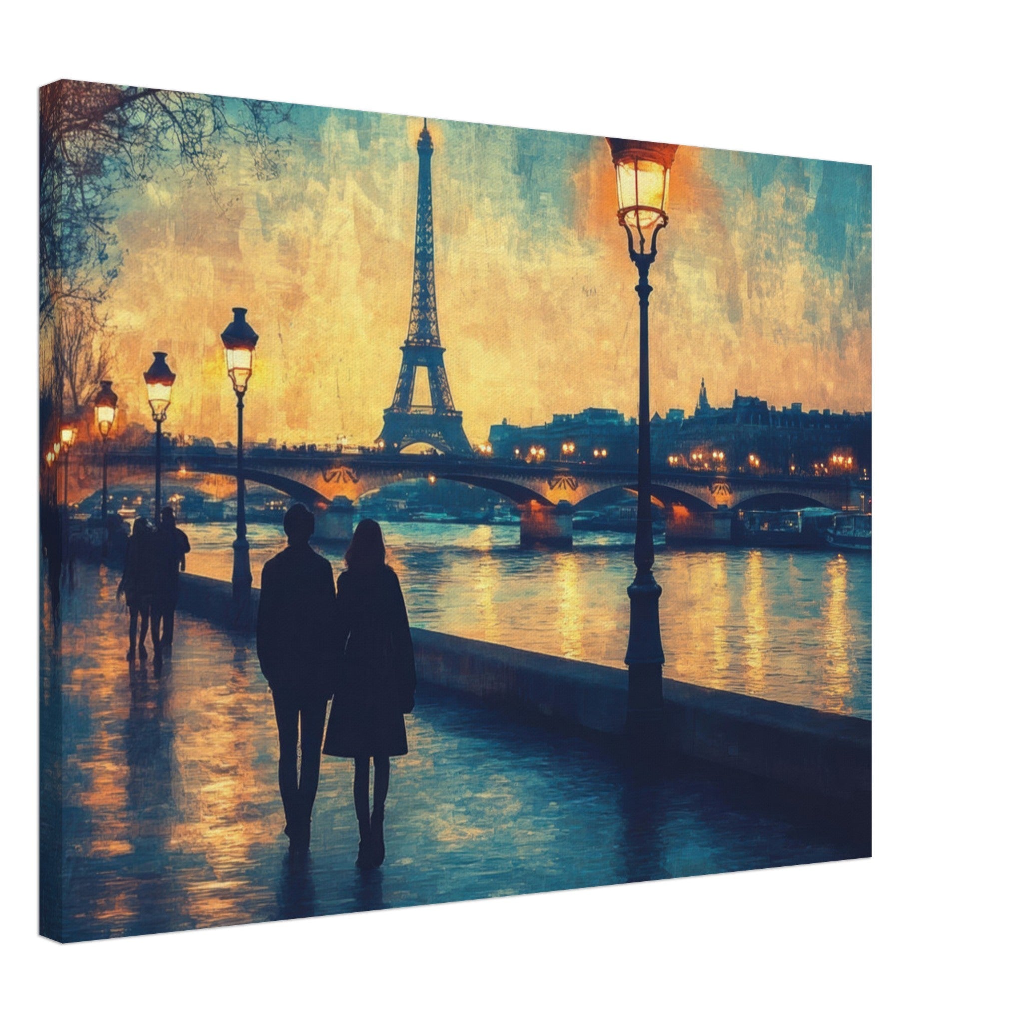Canvas Landscape - Evening Stroll Along the Seine A romantic river 3 - Shop Ai Art WebShop - Digital Art online Store