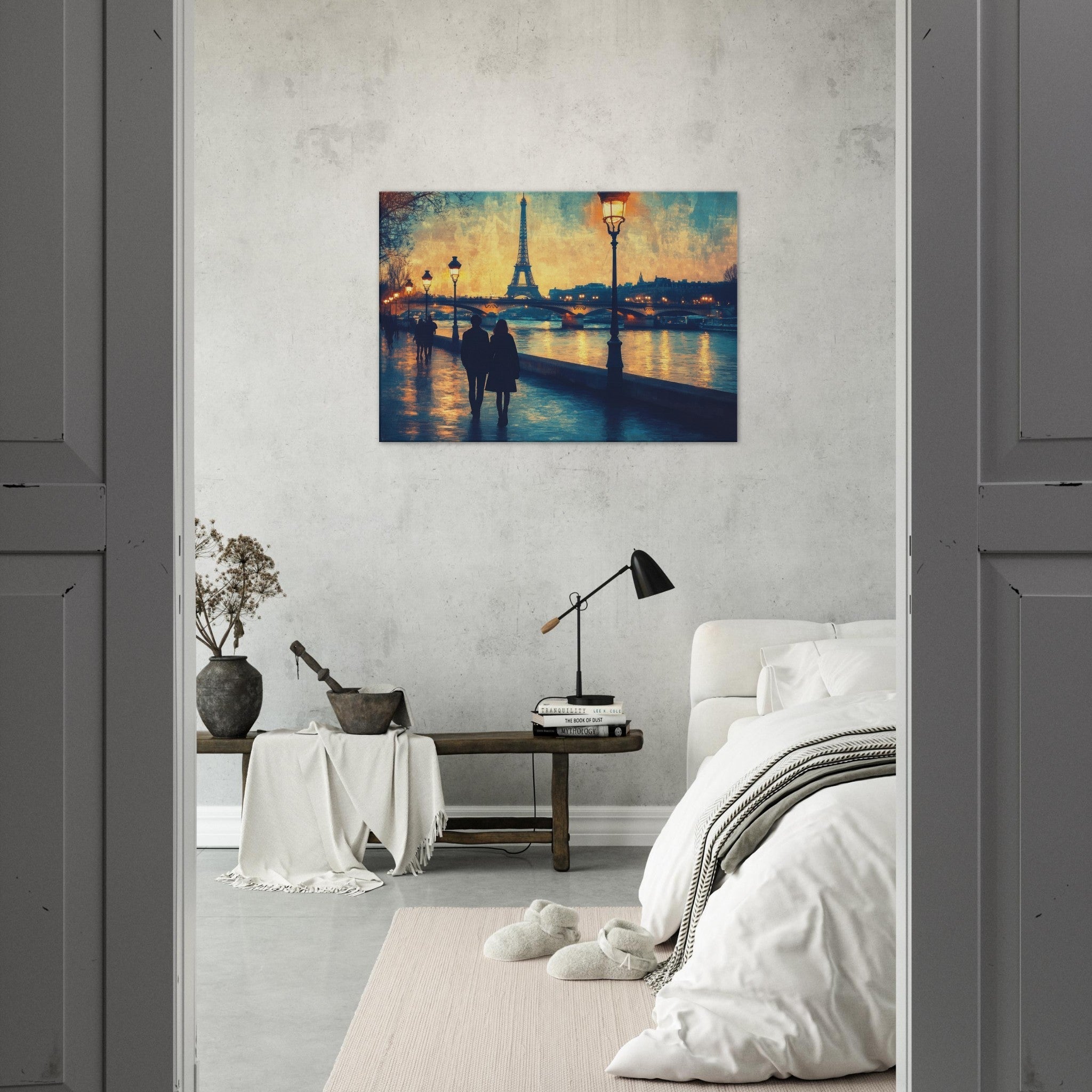 Canvas Landscape - Evening Stroll Along the Seine A romantic river 3 - Shop Ai Art WebShop - Digital Art online Store