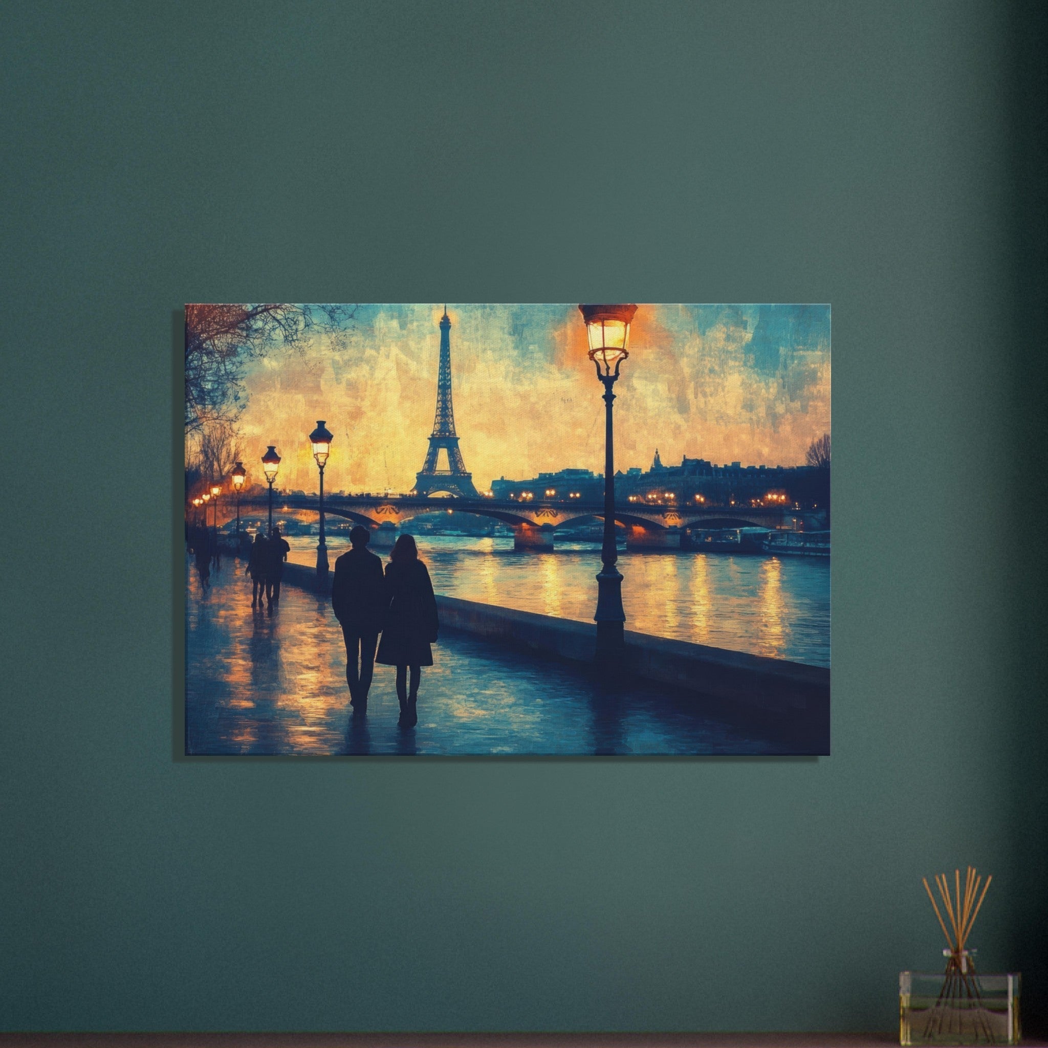 Canvas Landscape - Evening Stroll Along the Seine A romantic river 3 - Shop Ai Art WebShop - Digital Art online Store