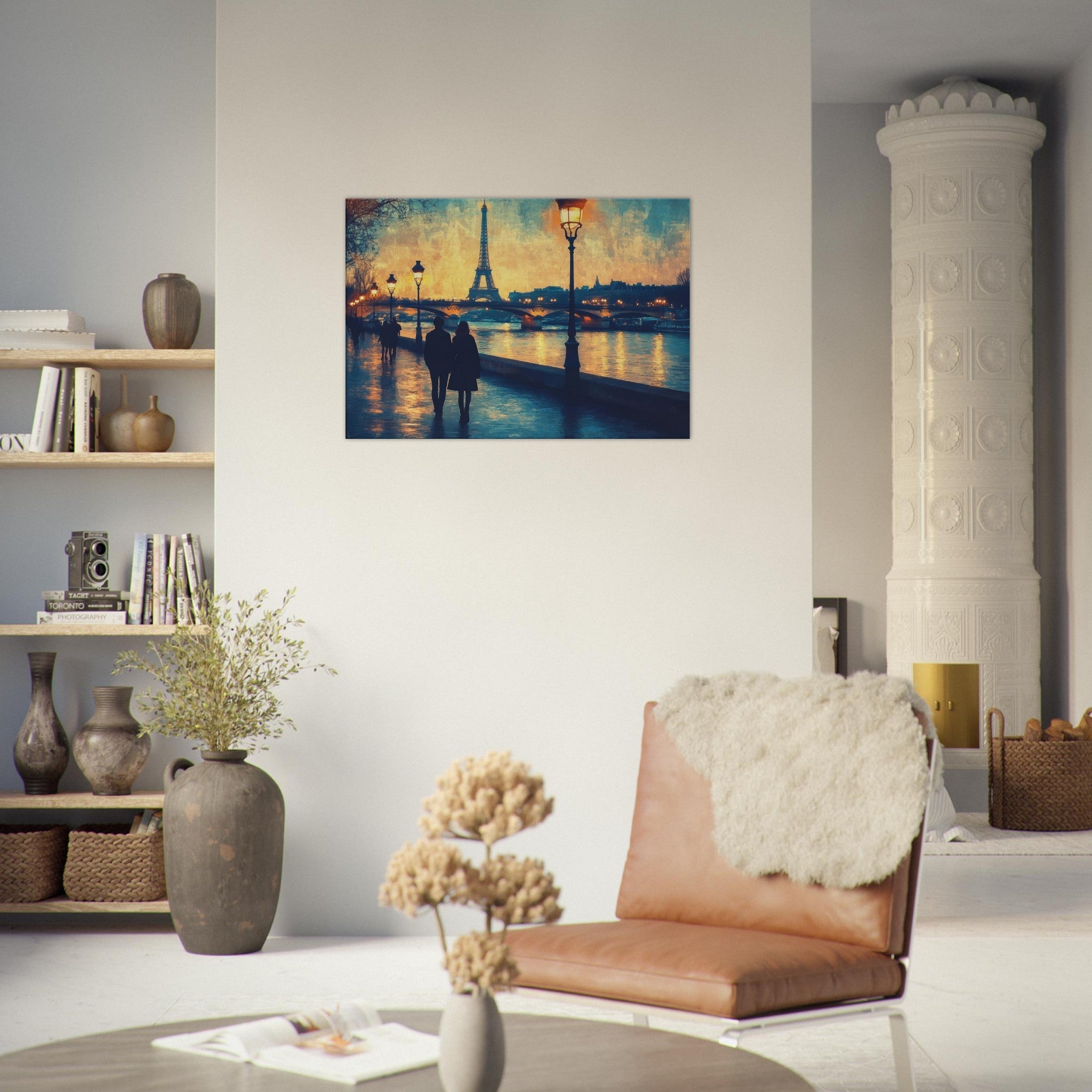Canvas Landscape - Evening Stroll Along the Seine A romantic river 3 - Shop Ai Art WebShop - Digital Art online Store