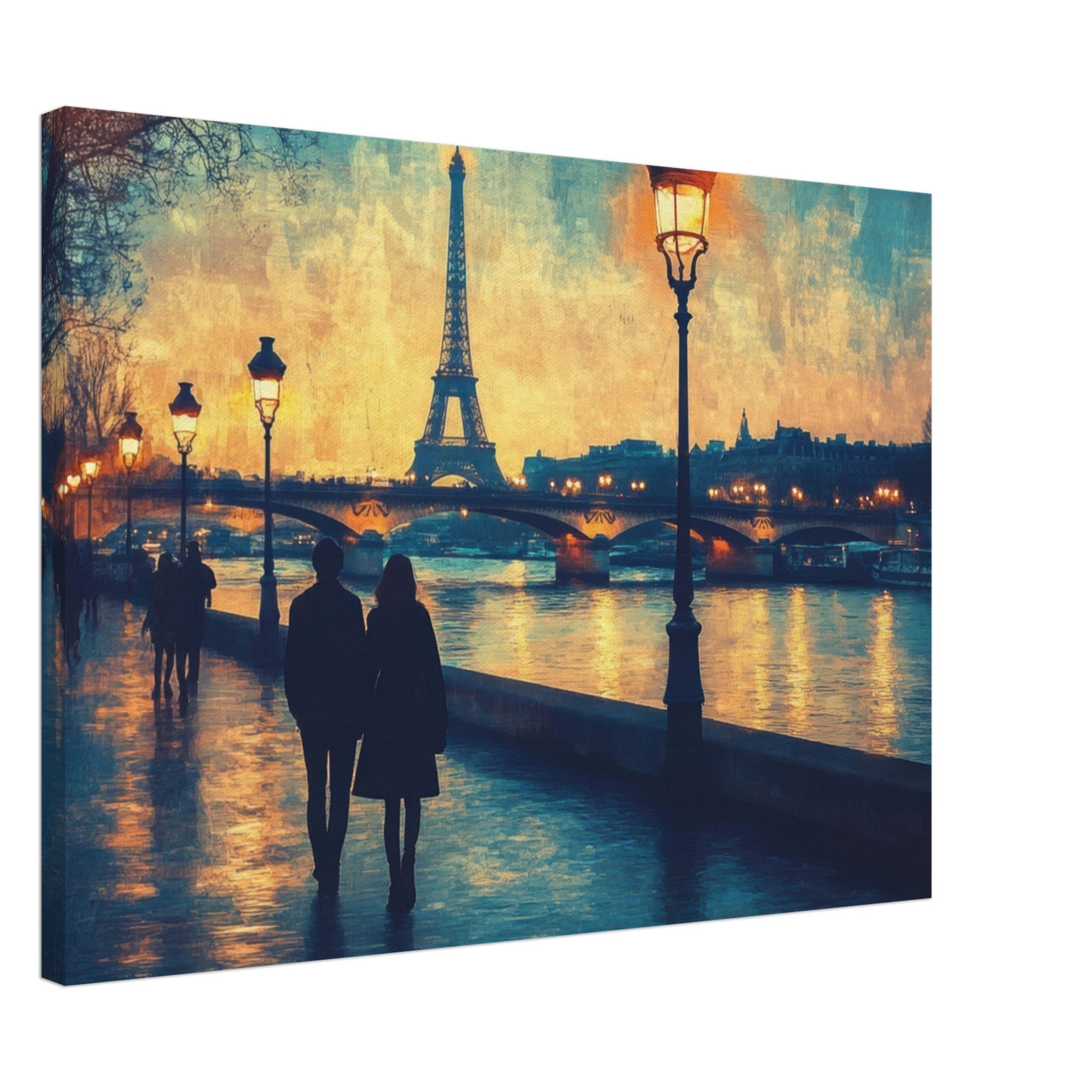 Canvas Landscape - Evening Stroll Along the Seine A romantic river 3 - Shop Ai Art WebShop - Digital Art online Store