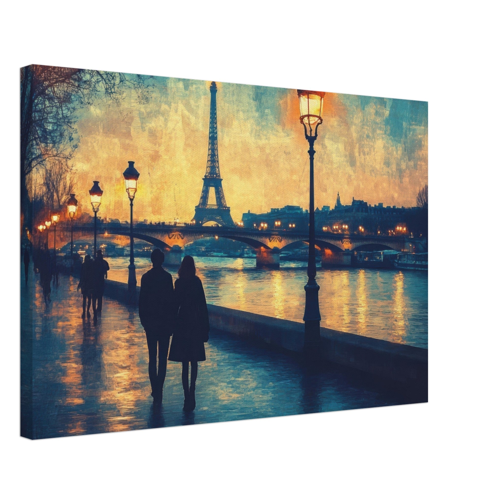 Canvas Landscape - Evening Stroll Along the Seine A romantic river 3 - Shop Ai Art WebShop - Digital Art online Store