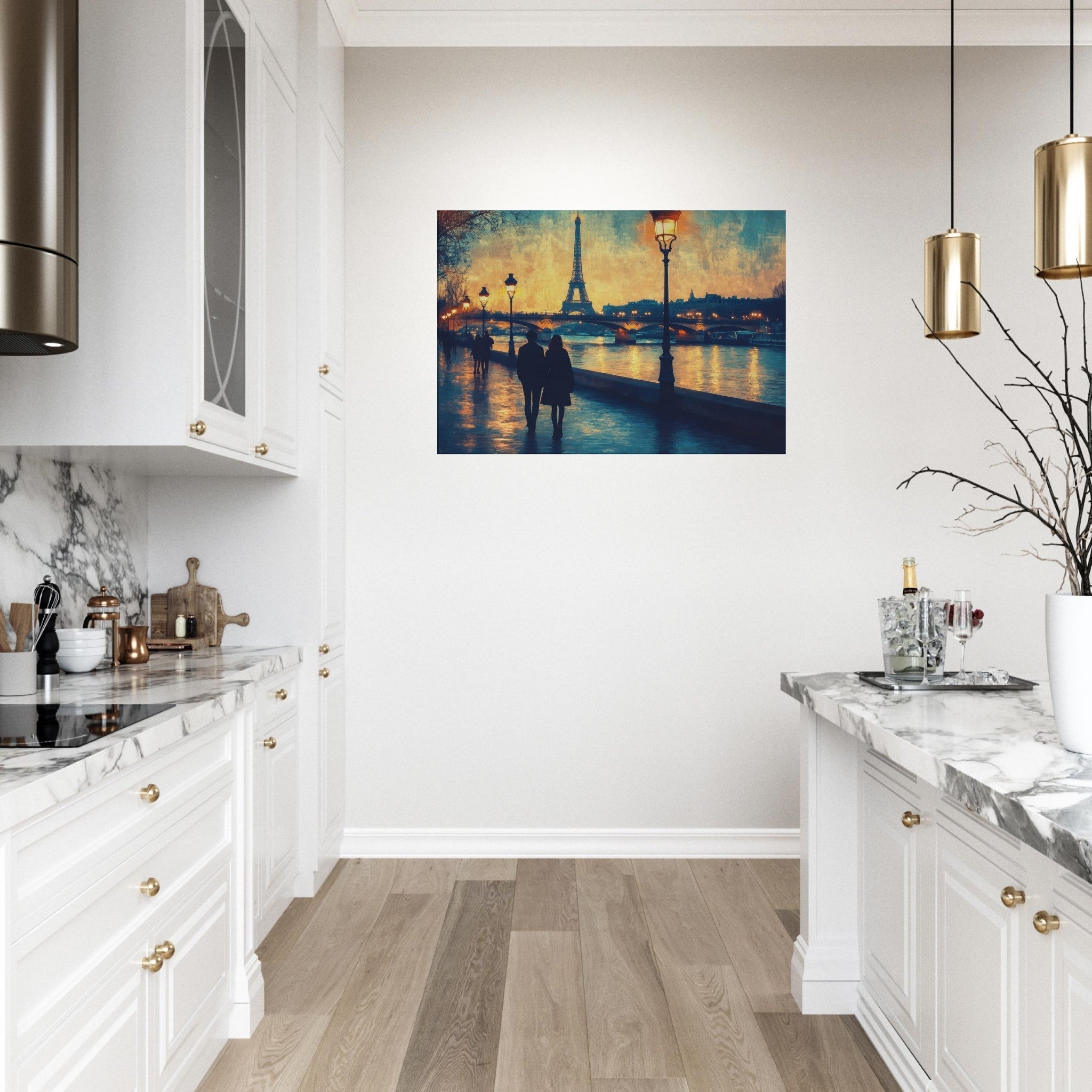 Canvas Landscape - Evening Stroll Along the Seine A romantic river 3 - Shop Ai Art WebShop - Digital Art online Store