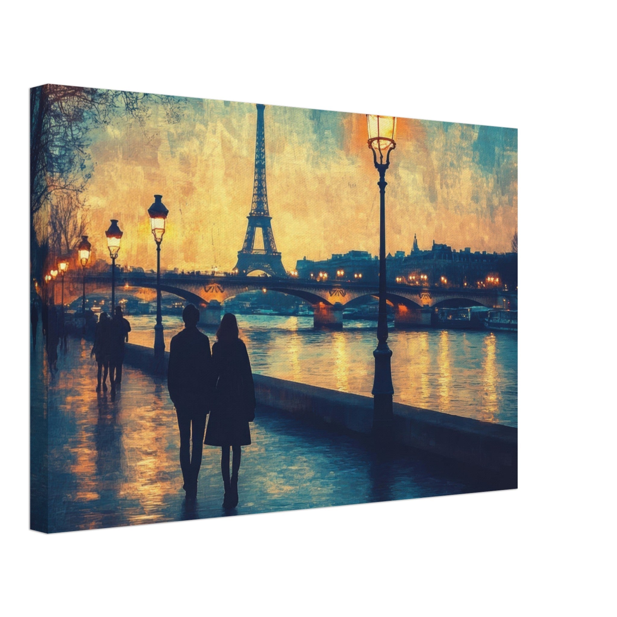 Canvas Landscape - Evening Stroll Along the Seine A romantic river 3 - Shop Ai Art WebShop - Digital Art online Store