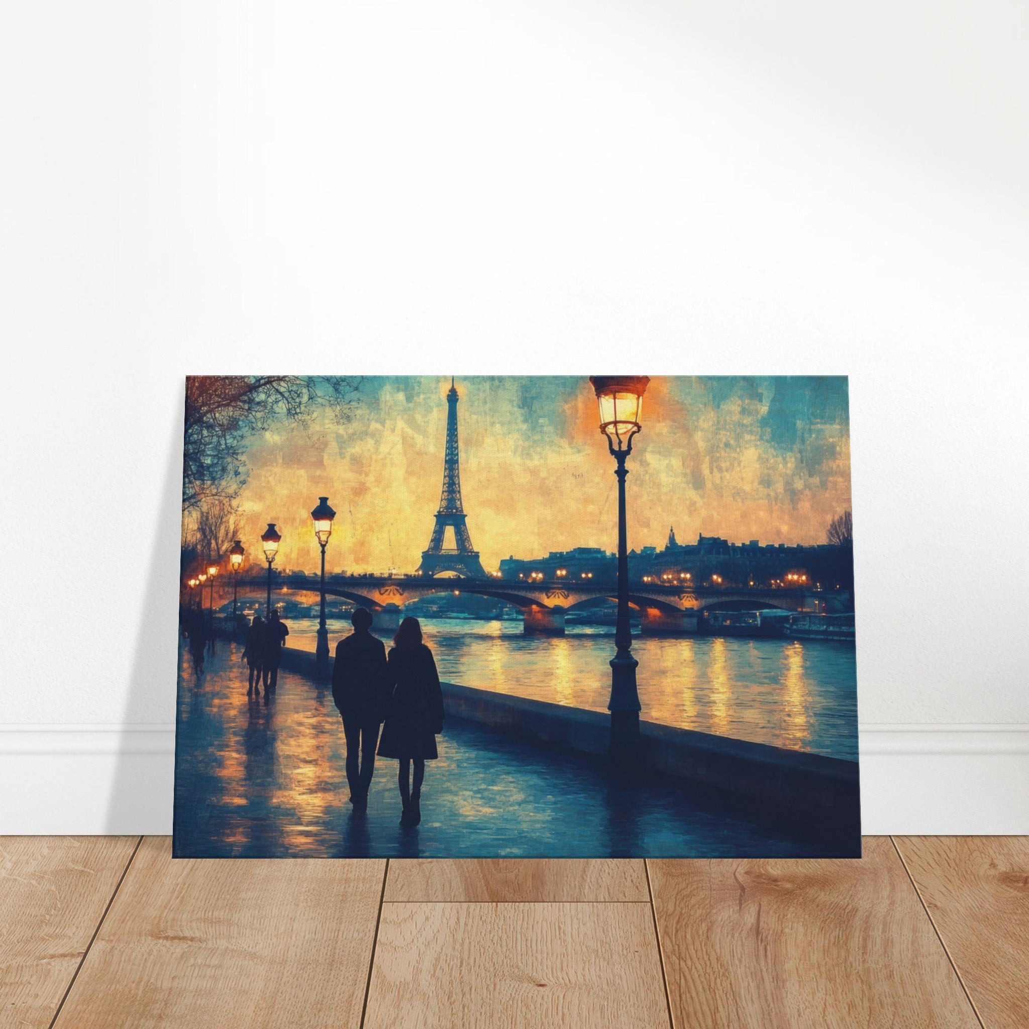 Canvas Landscape - Evening Stroll Along the Seine A romantic river 3 - Shop Ai Art WebShop - Digital Art online Store