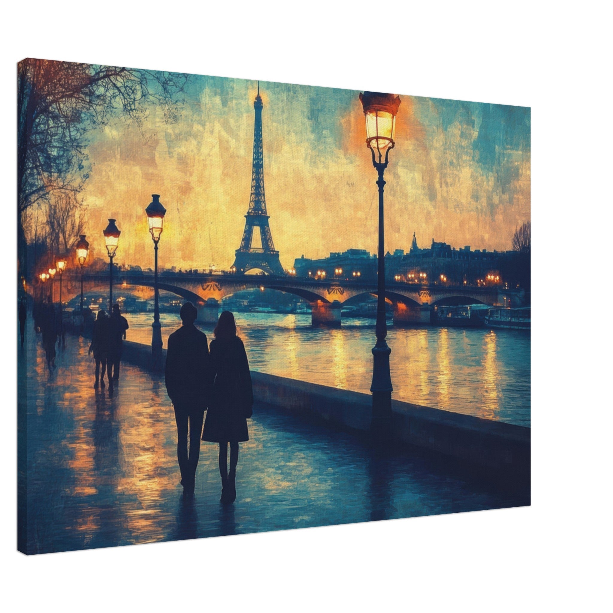 Canvas Landscape - Evening Stroll Along the Seine A romantic river 3 - Shop Ai Art WebShop - Digital Art online Store