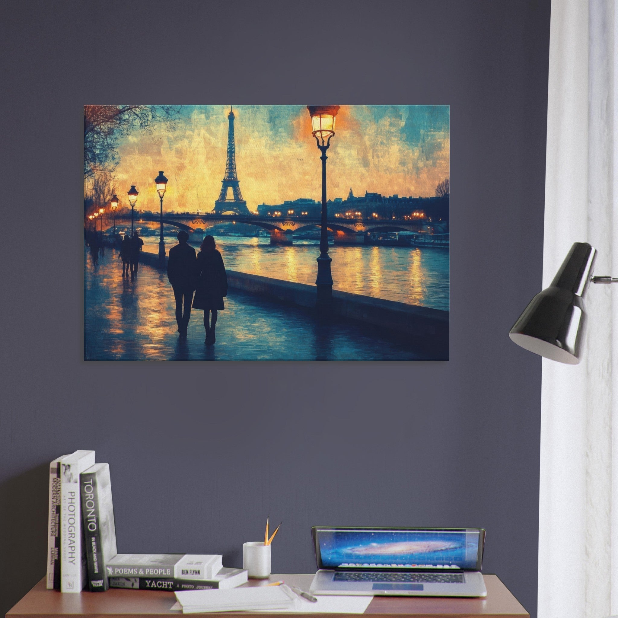 Canvas Landscape - Evening Stroll Along the Seine A romantic river 3 - Shop Ai Art WebShop - Digital Art online Store