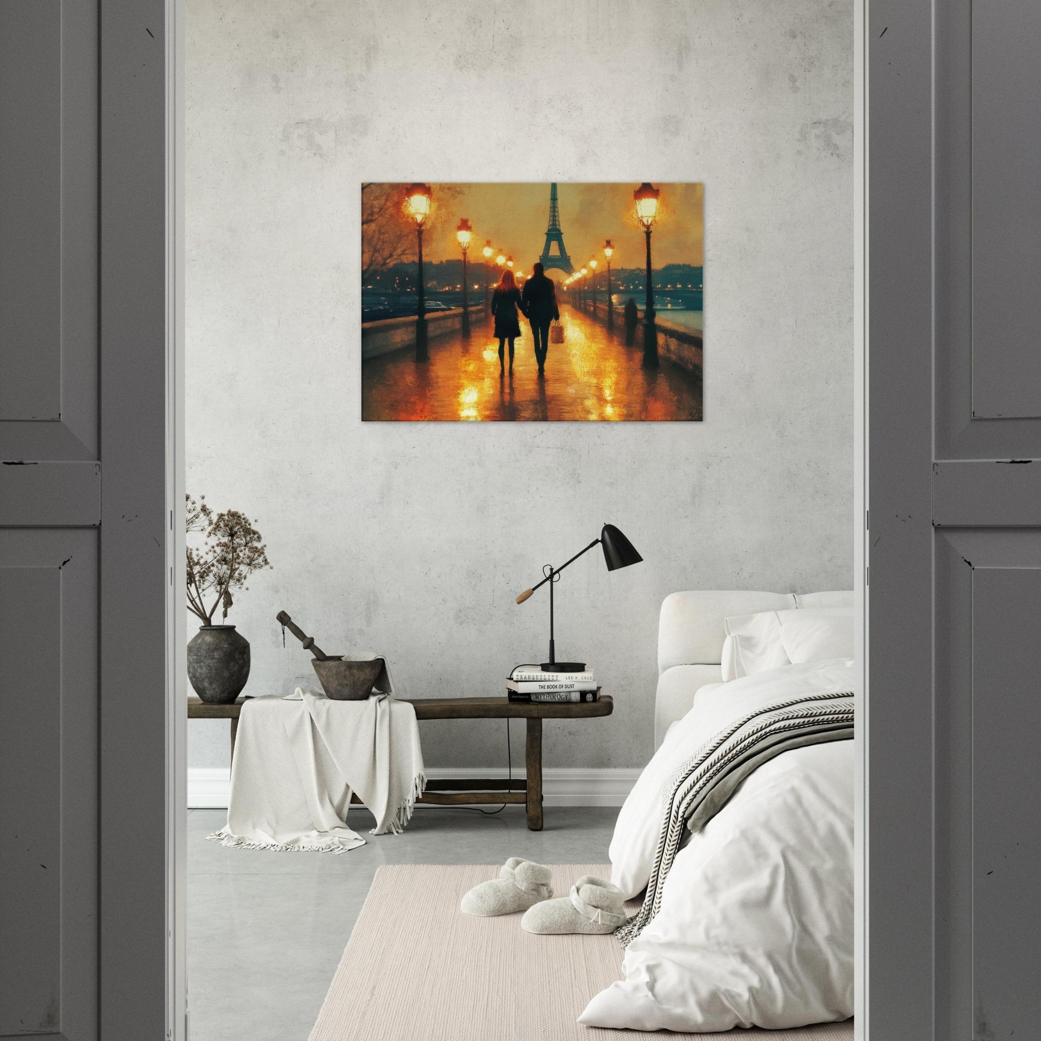 Canvas Landscape - Evening Stroll Along the Seine A romantic river 4 - Shop Ai Art WebShop - Digital Art online Store