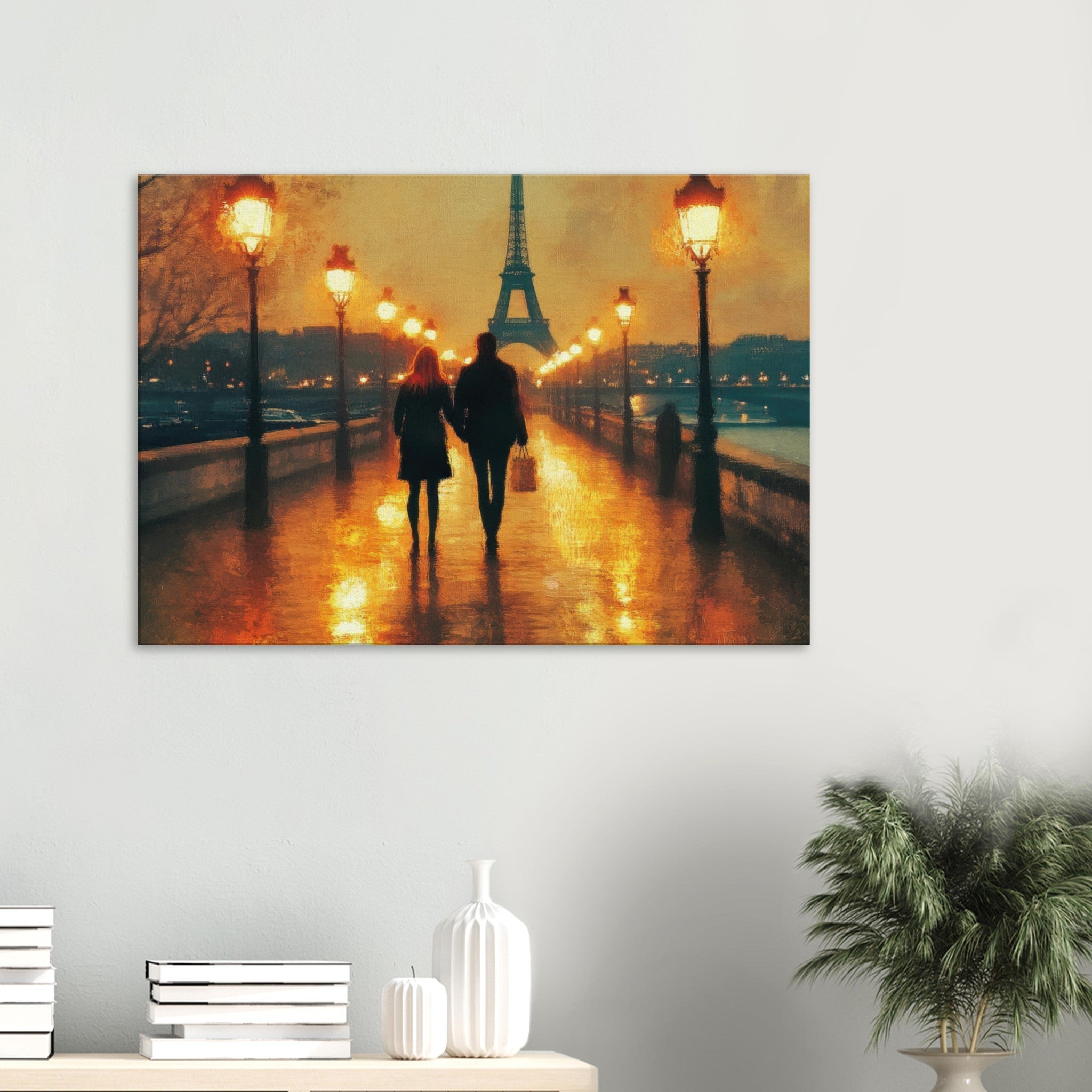 Canvas Landscape - Evening Stroll Along the Seine A romantic river 4 - Shop Ai Art WebShop - Digital Art online Store