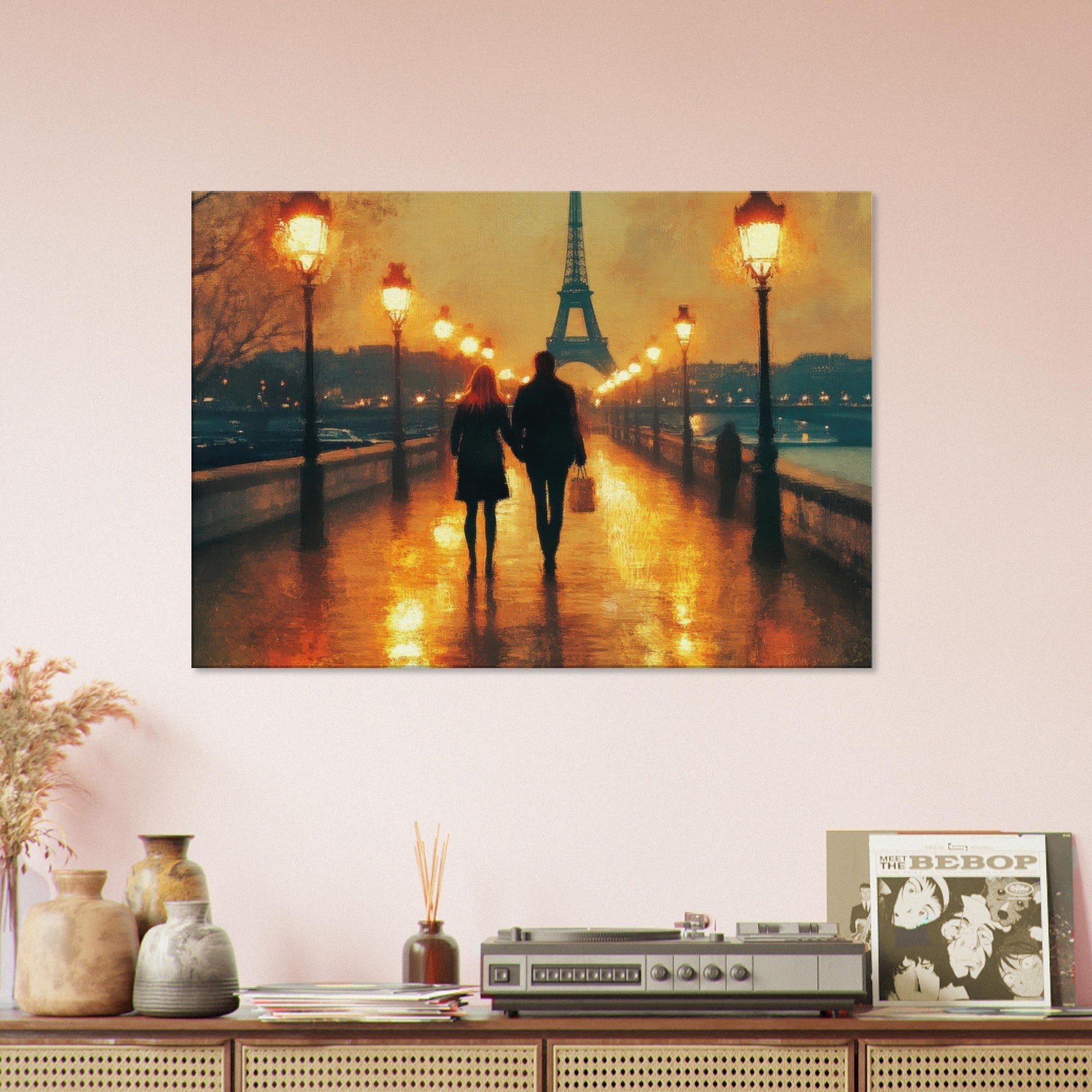 Canvas Landscape - Evening Stroll Along the Seine A romantic river 4 - Shop Ai Art WebShop - Digital Art online Store