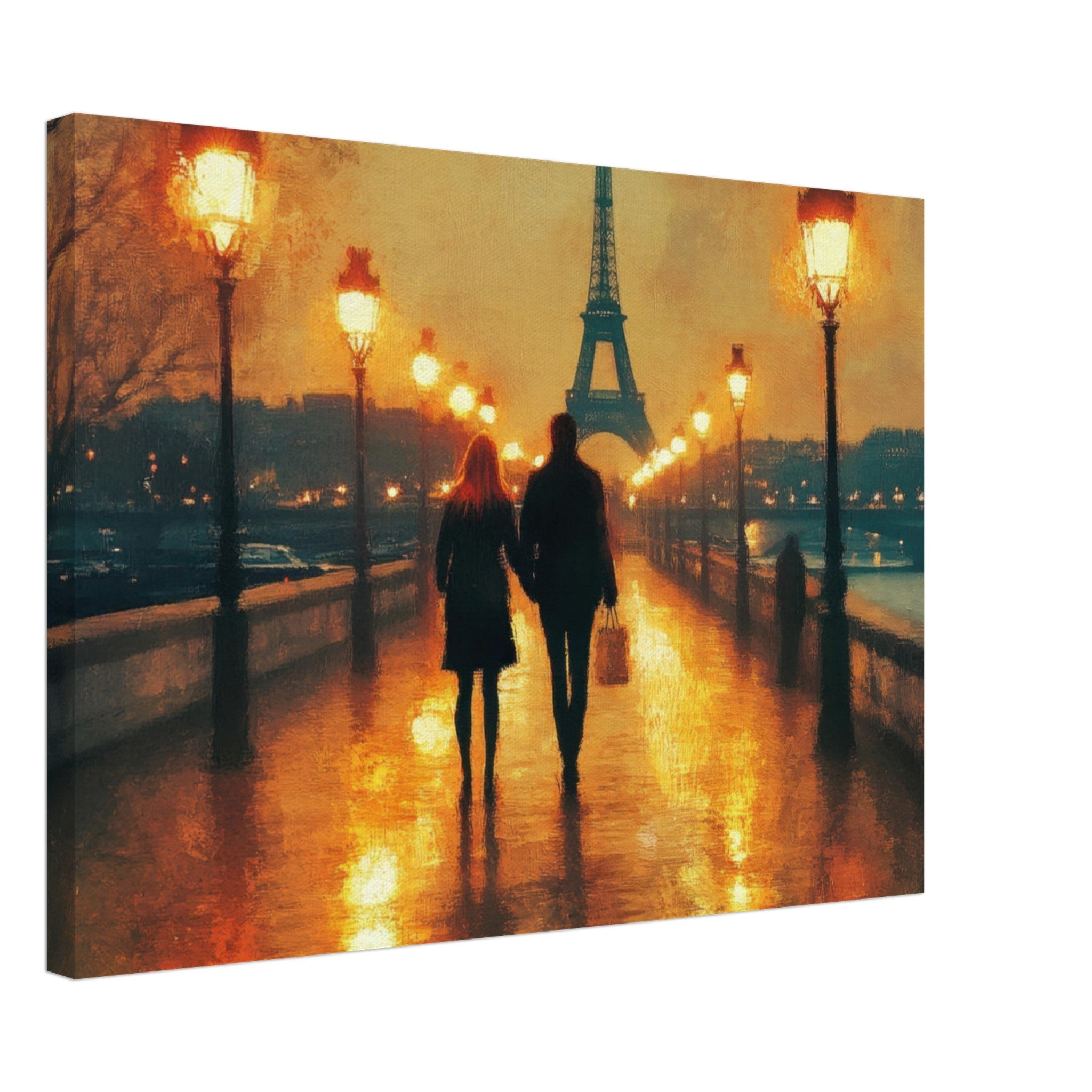 Canvas Landscape - Evening Stroll Along the Seine A romantic river 4 - Shop Ai Art WebShop - Digital Art online Store