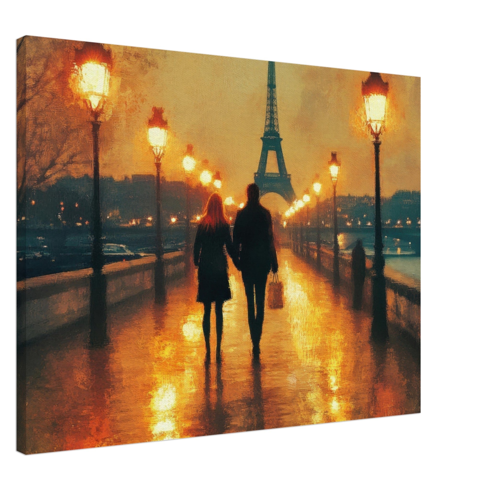 Canvas Landscape - Evening Stroll Along the Seine A romantic river 4 - Shop Ai Art WebShop - Digital Art online Store