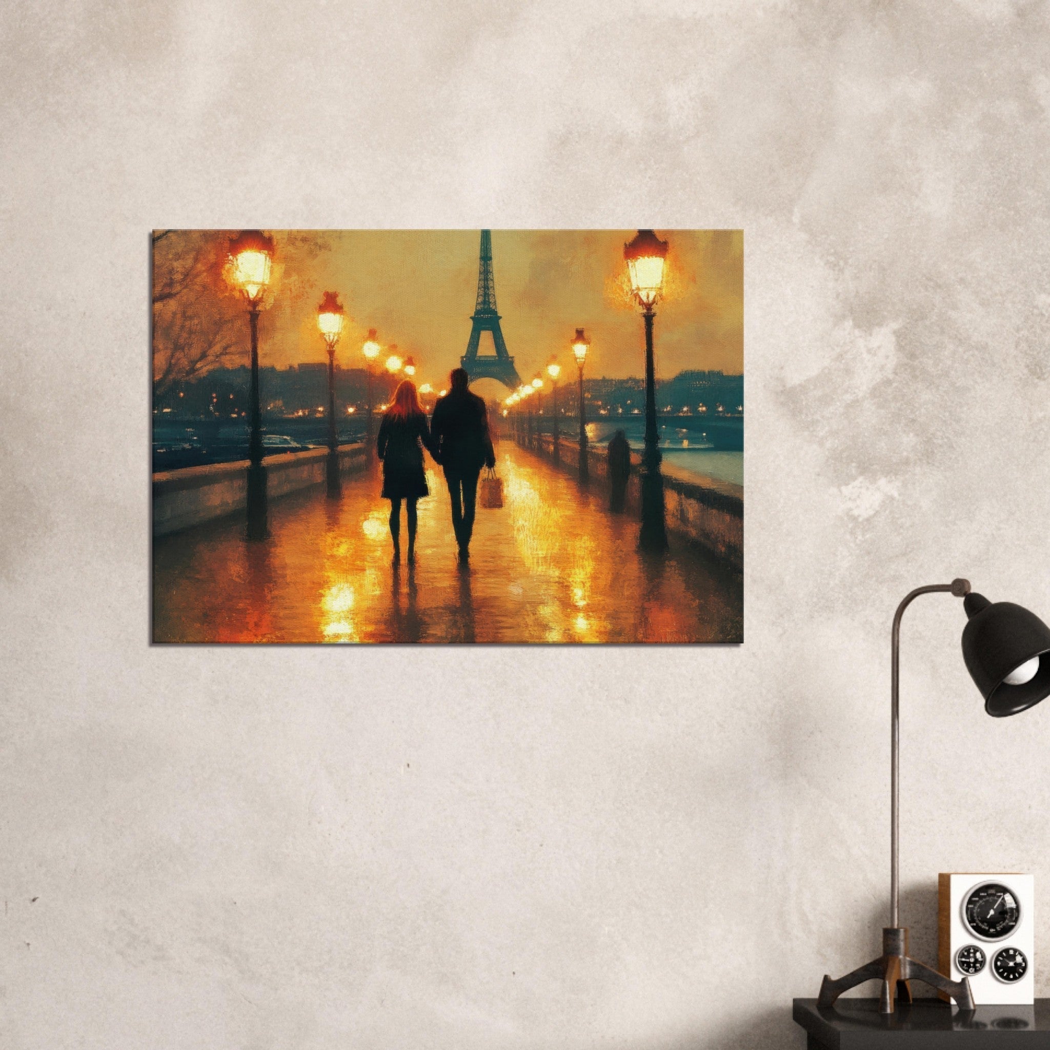 Canvas Landscape - Evening Stroll Along the Seine A romantic river 4 - Shop Ai Art WebShop - Digital Art online Store