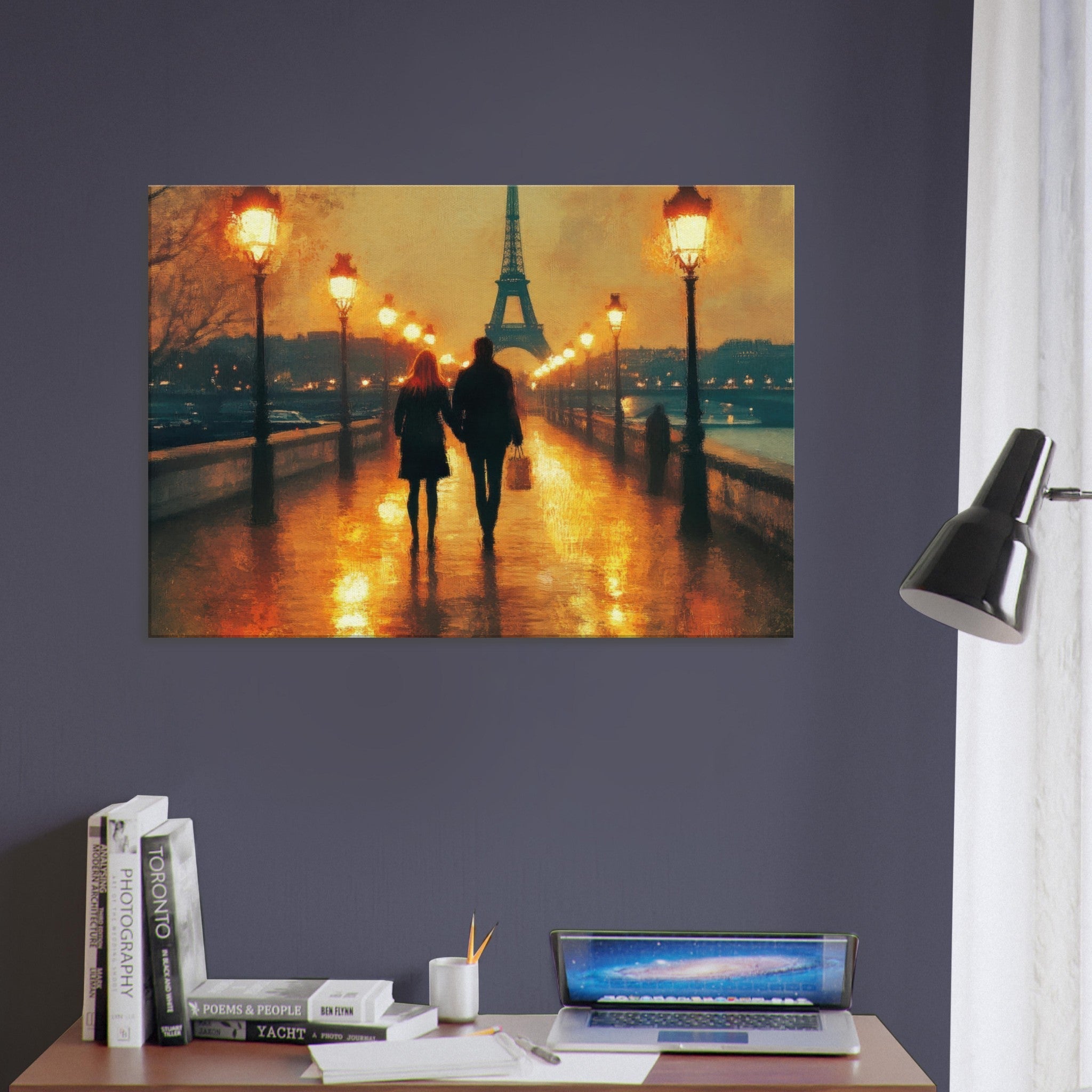 Canvas Landscape - Evening Stroll Along the Seine A romantic river 4 - Shop Ai Art WebShop - Digital Art online Store