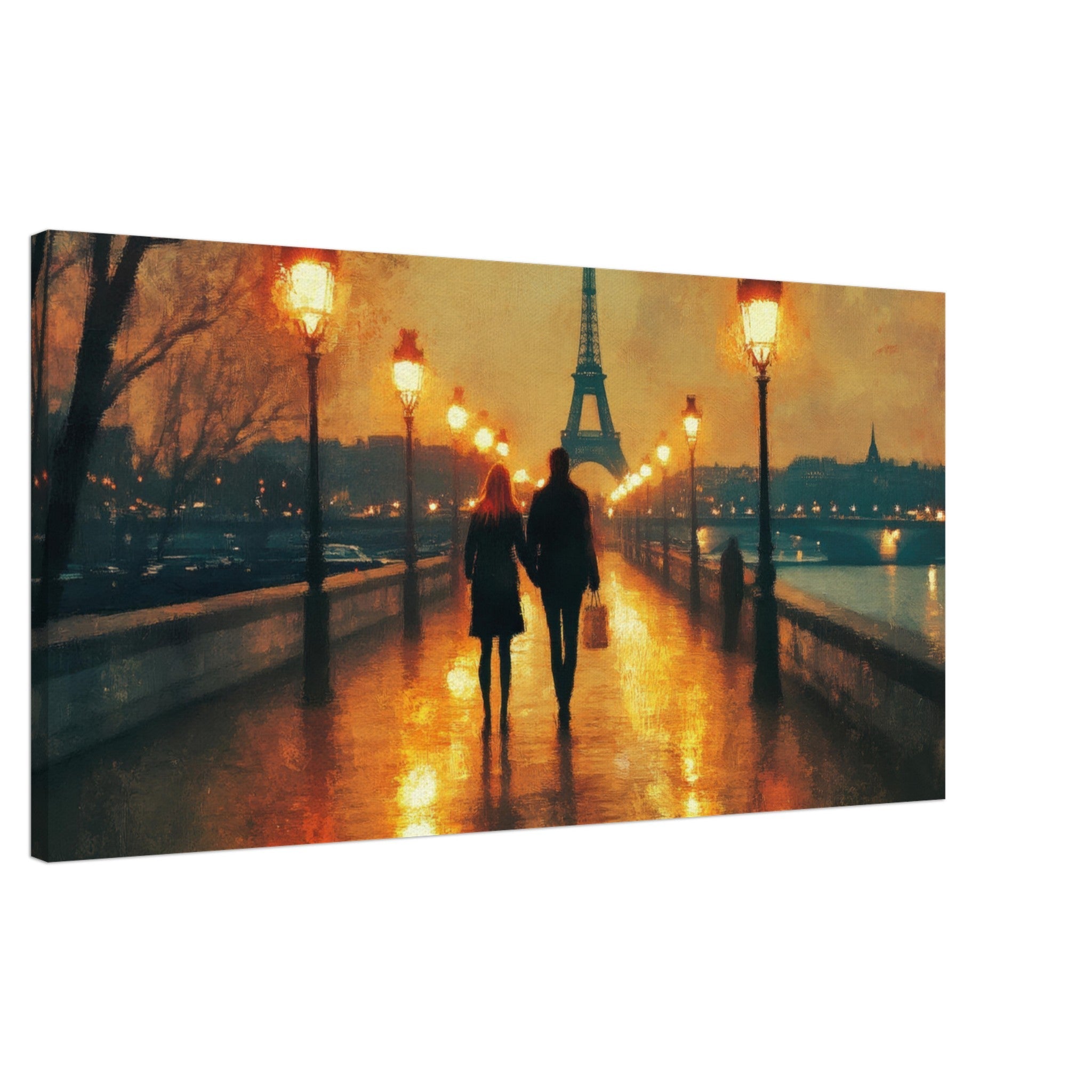 Canvas Landscape - Evening Stroll Along the Seine A romantic river 4 - Shop Ai Art WebShop - Digital Art online Store
