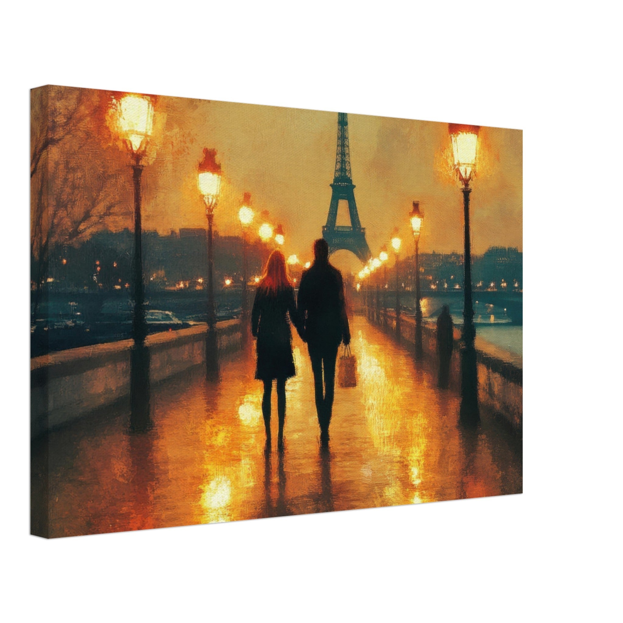 Canvas Landscape - Evening Stroll Along the Seine A romantic river 4 - Shop Ai Art WebShop - Digital Art online Store