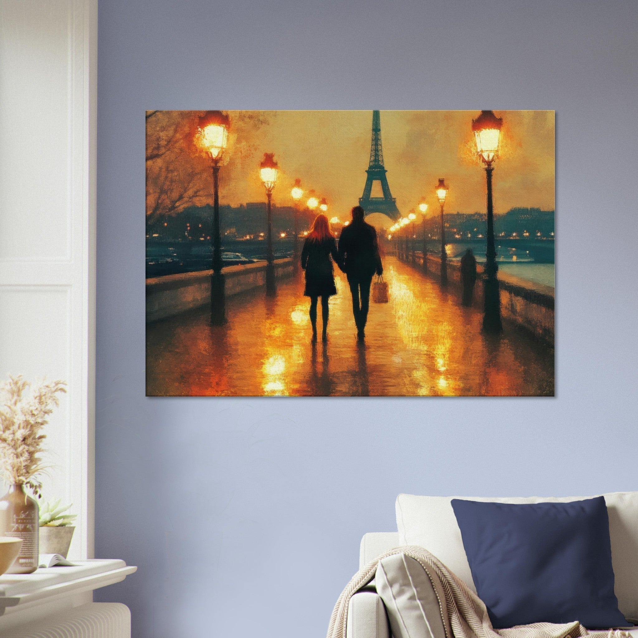 Canvas Landscape - Evening Stroll Along the Seine A romantic river 4 - Shop Ai Art WebShop - Digital Art online Store