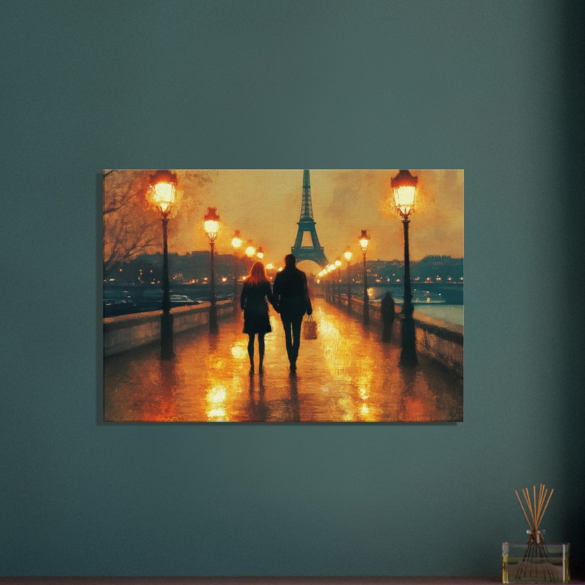 Canvas Landscape - Evening Stroll Along the Seine A romantic river 4 - Shop Ai Art WebShop - Digital Art online Store