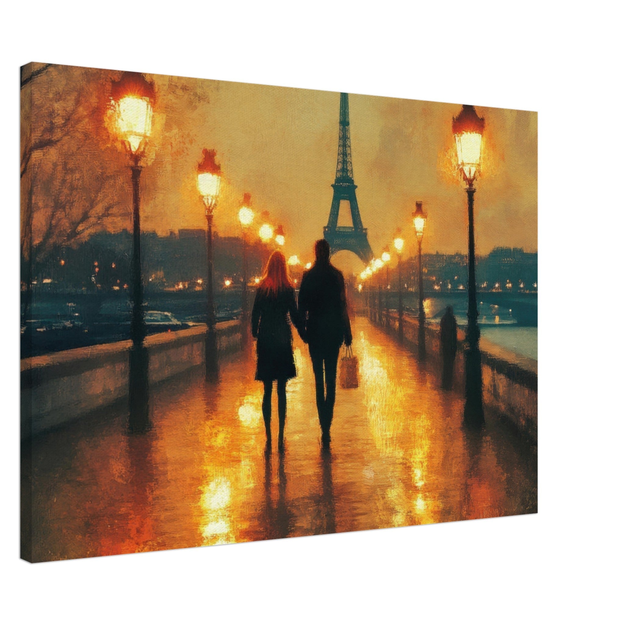 Canvas Landscape - Evening Stroll Along the Seine A romantic river 4 - Shop Ai Art WebShop - Digital Art online Store