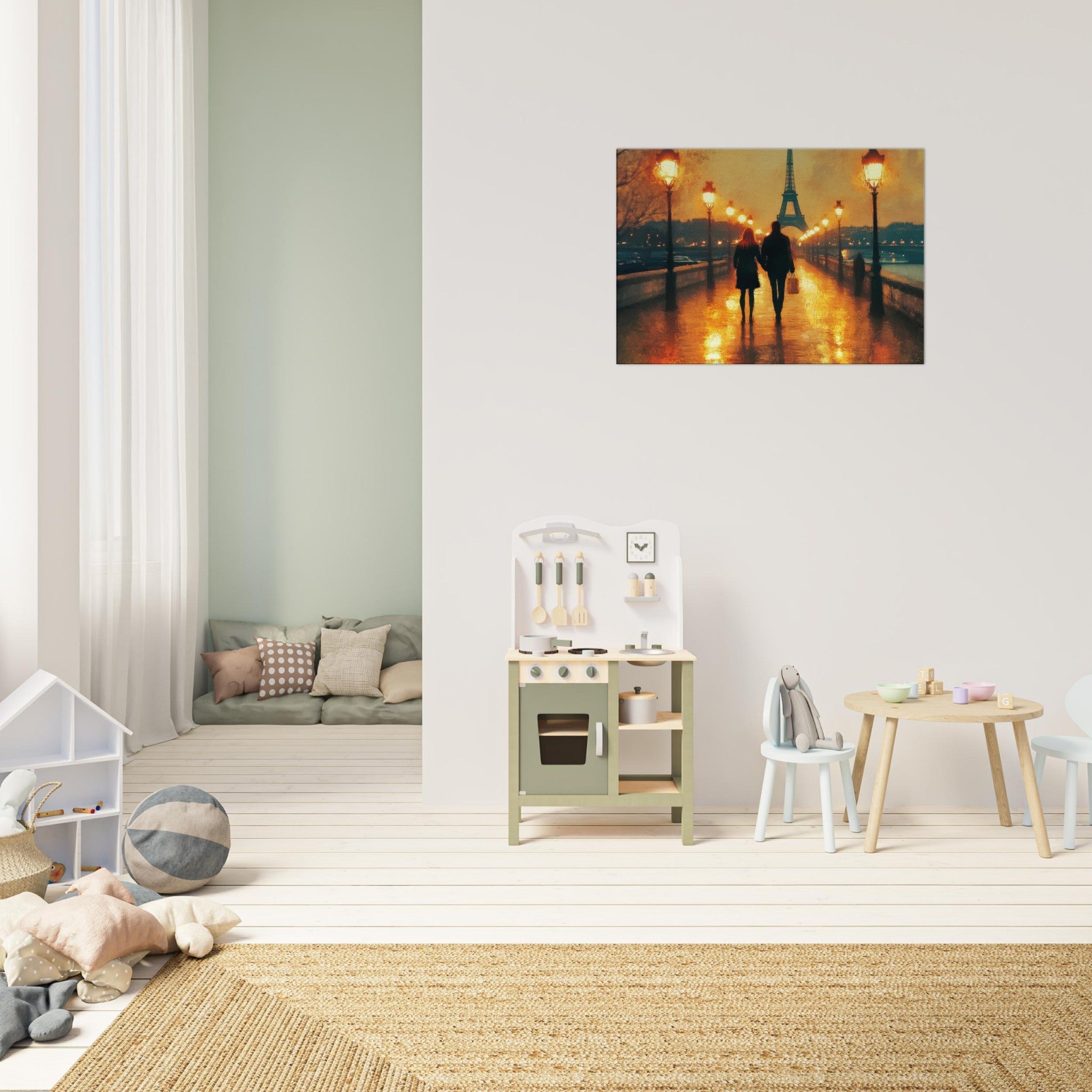 Canvas Landscape - Evening Stroll Along the Seine A romantic river 4 - Shop Ai Art WebShop - Digital Art online Store