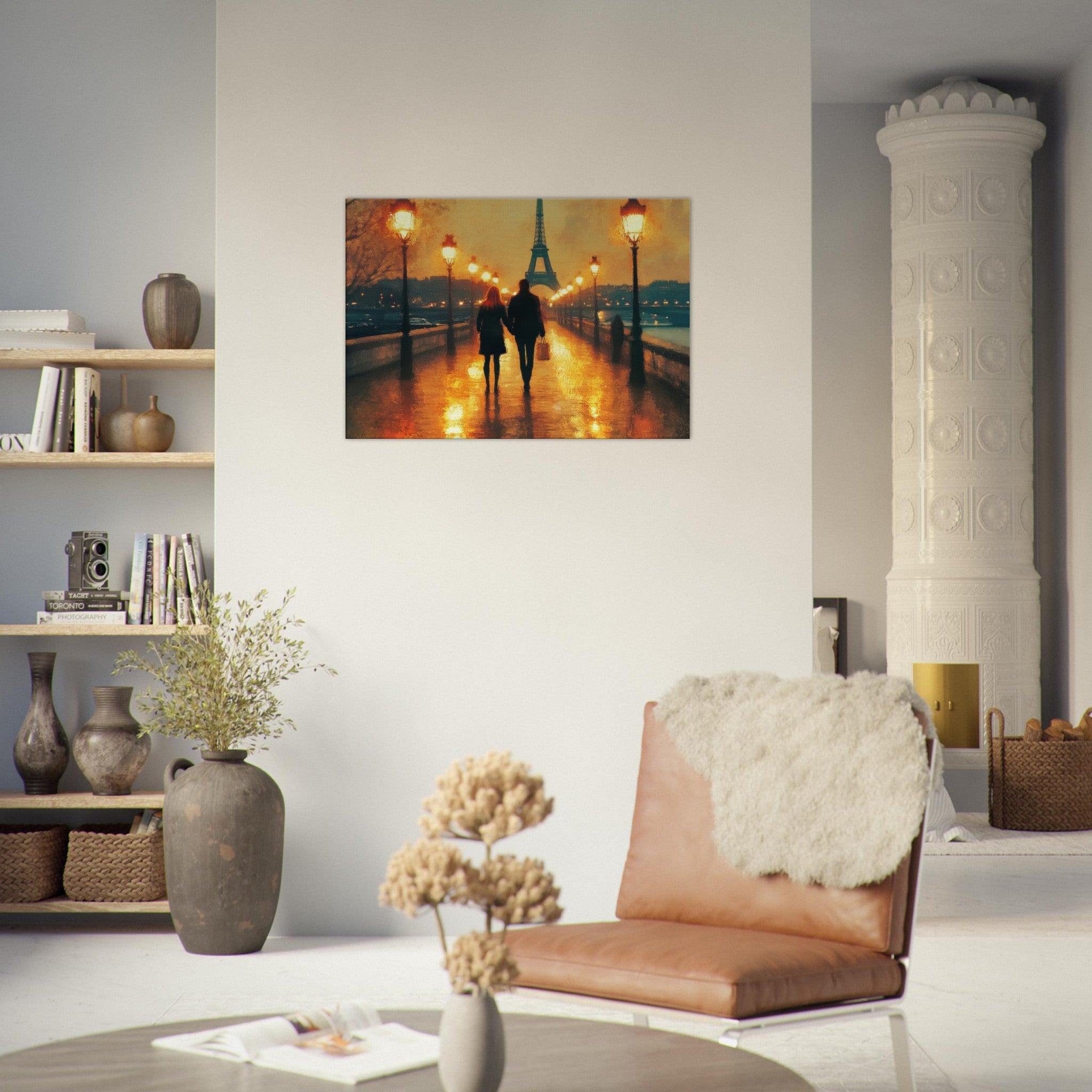 Canvas Landscape - Evening Stroll Along the Seine A romantic river 4 - Shop Ai Art WebShop - Digital Art online Store