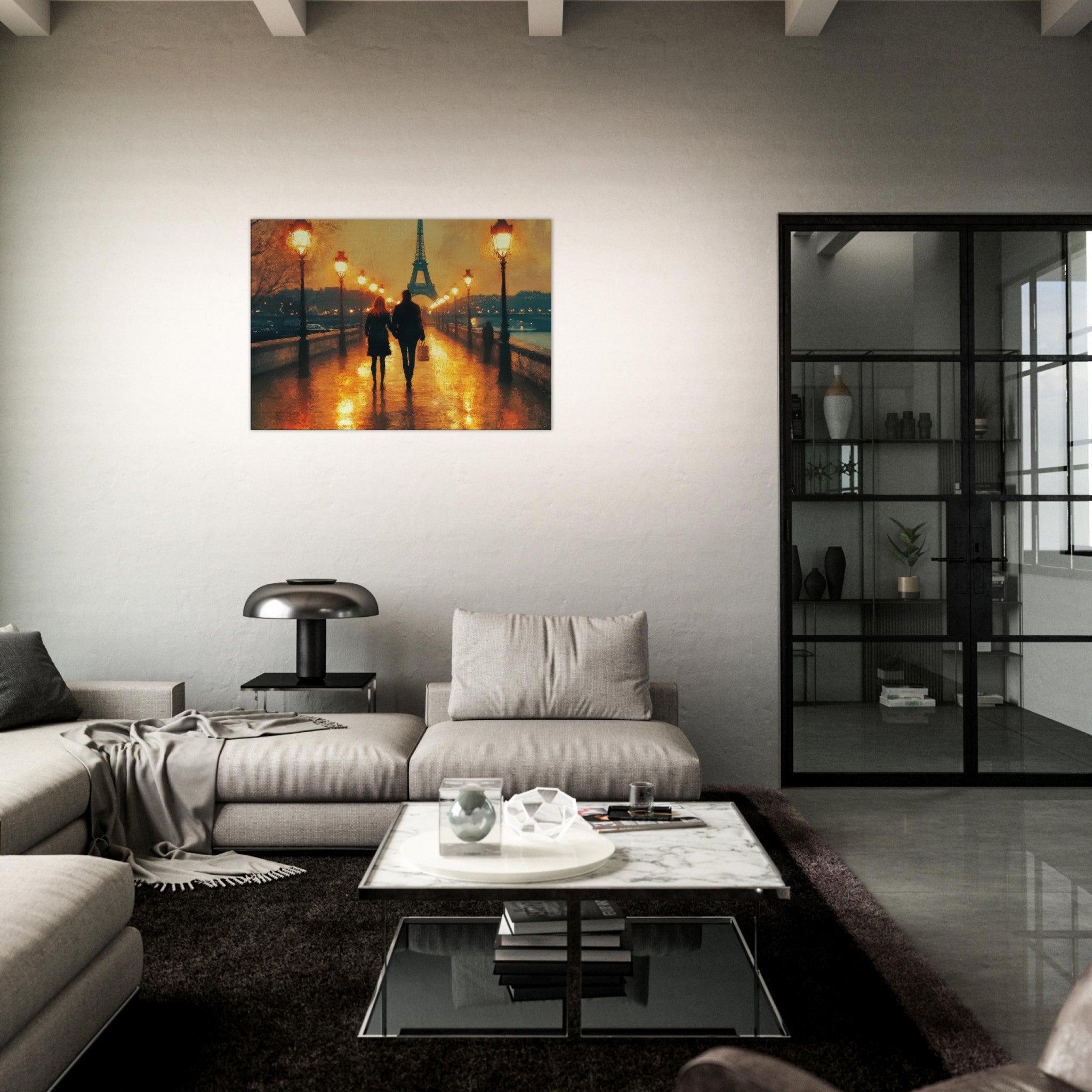 Canvas Landscape - Evening Stroll Along the Seine A romantic river 4 - Shop Ai Art WebShop - Digital Art online Store