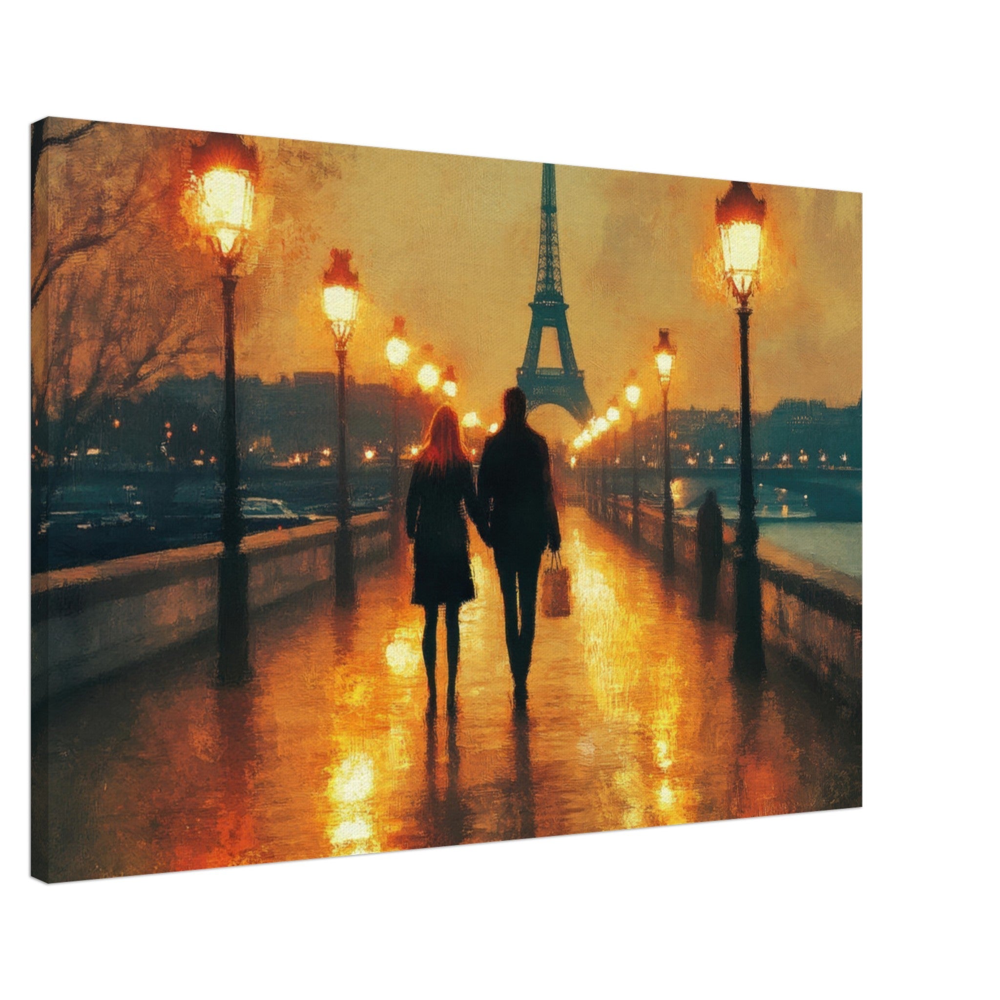 Canvas Landscape - Evening Stroll Along the Seine A romantic river 4 - Shop Ai Art WebShop - Digital Art online Store