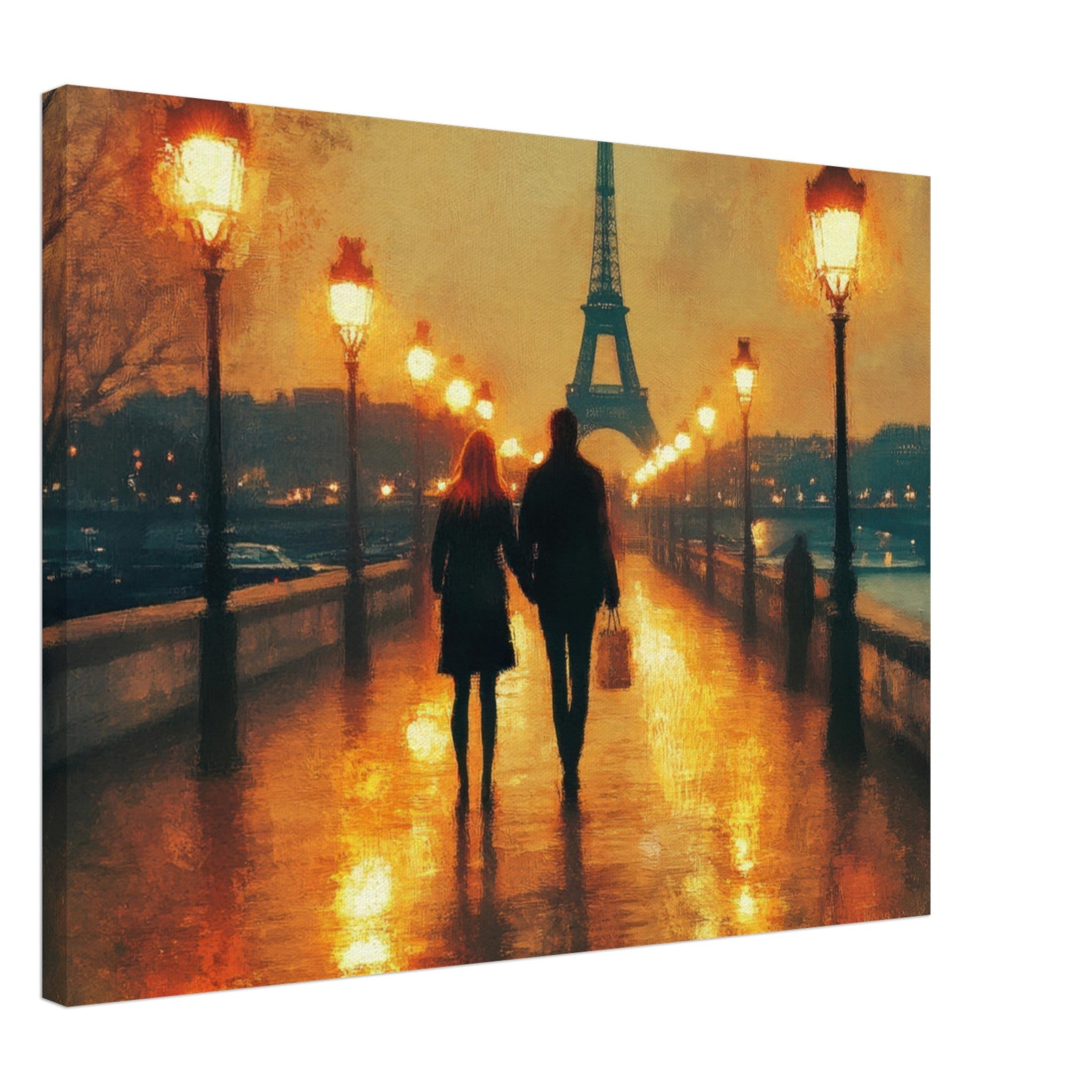Canvas Landscape - Evening Stroll Along the Seine A romantic river 4 - Shop Ai Art WebShop - Digital Art online Store