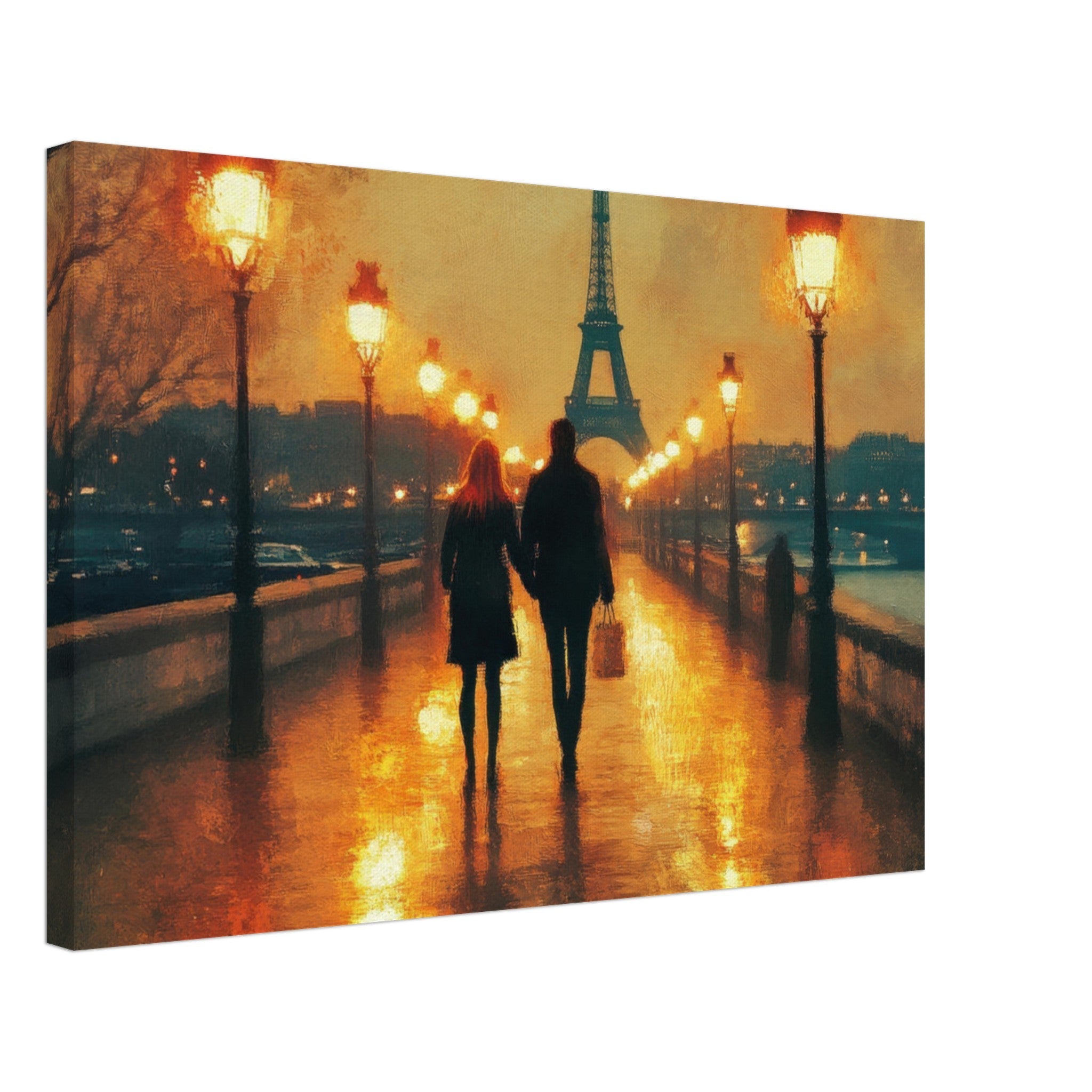 Canvas Landscape - Evening Stroll Along the Seine A romantic river 4 - Shop Ai Art WebShop - Digital Art online Store