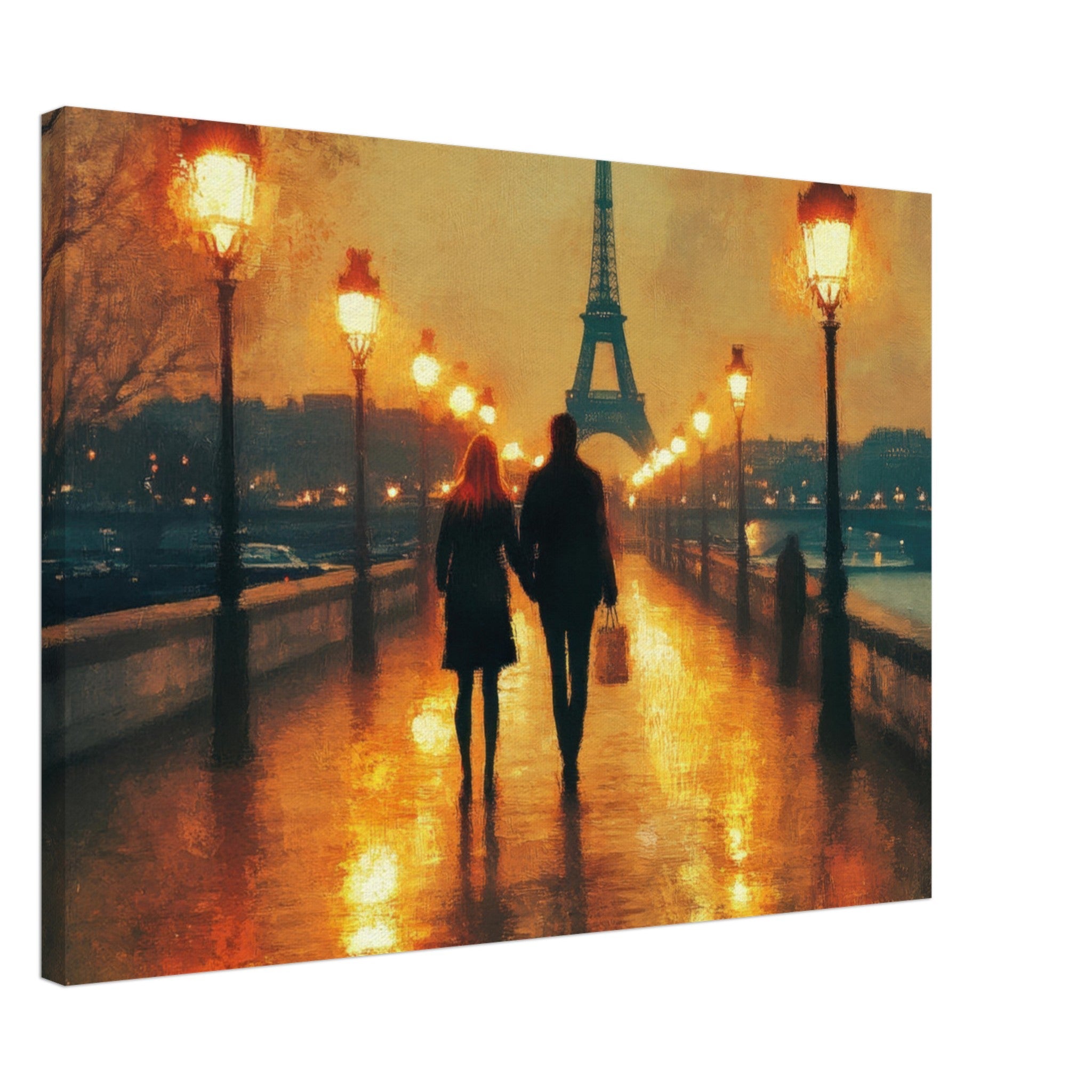 Canvas Landscape - Evening Stroll Along the Seine A romantic river 4 - Shop Ai Art WebShop - Digital Art online Store