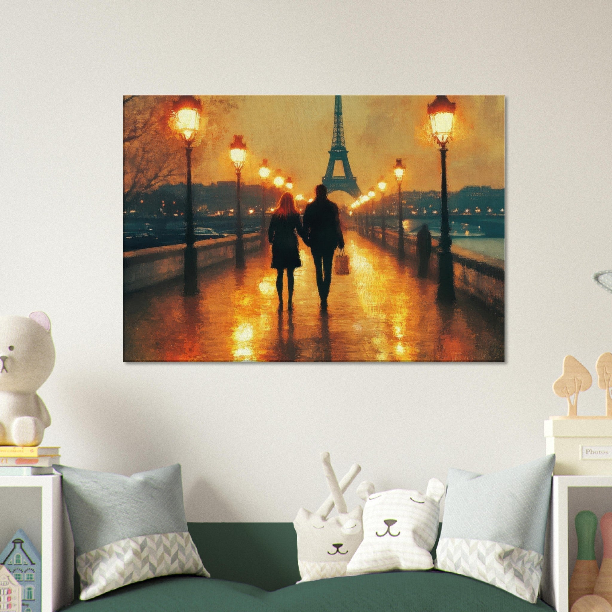 Canvas Landscape - Evening Stroll Along the Seine A romantic river 4 - Shop Ai Art WebShop - Digital Art online Store