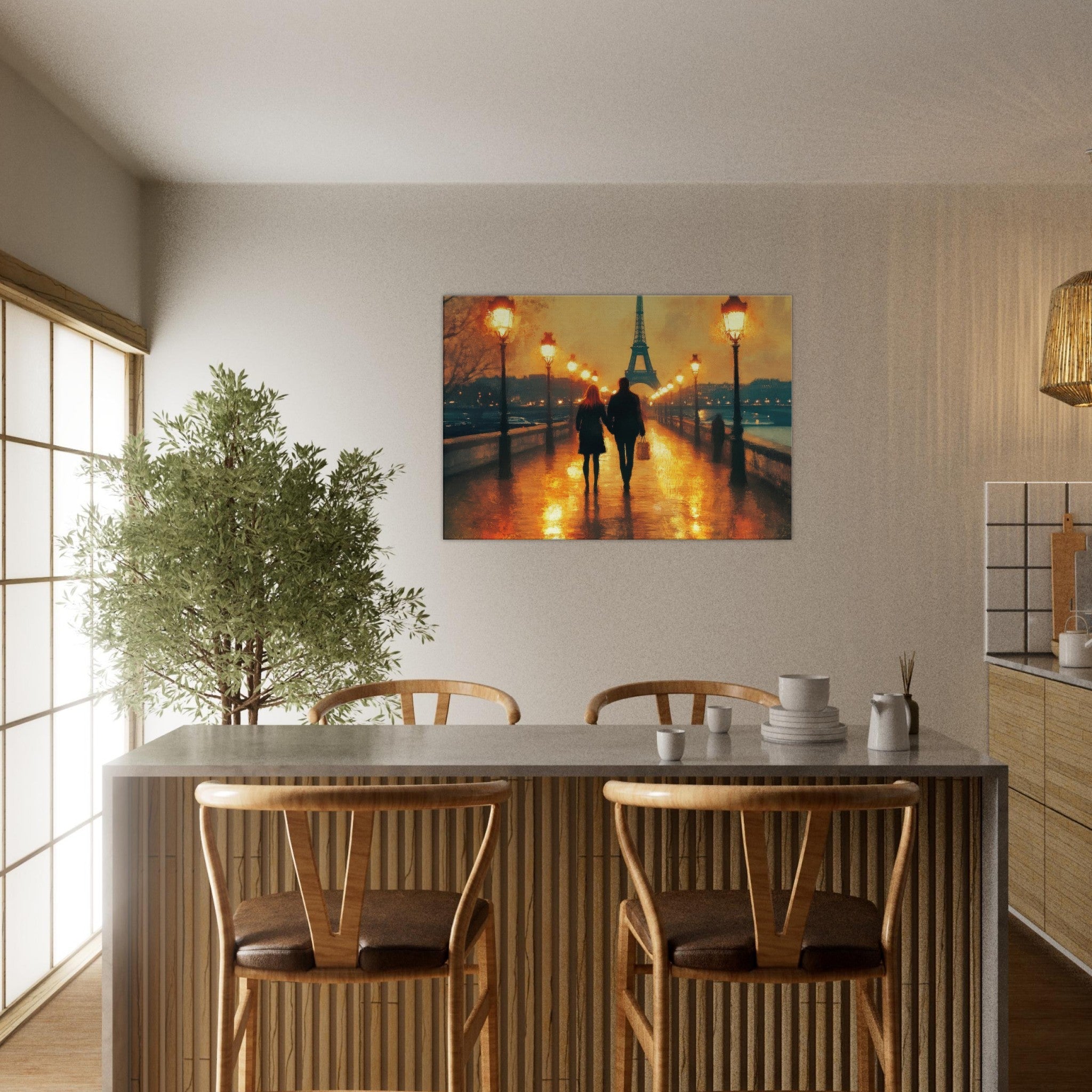 Canvas Landscape - Evening Stroll Along the Seine A romantic river 4 - Shop Ai Art WebShop - Digital Art online Store