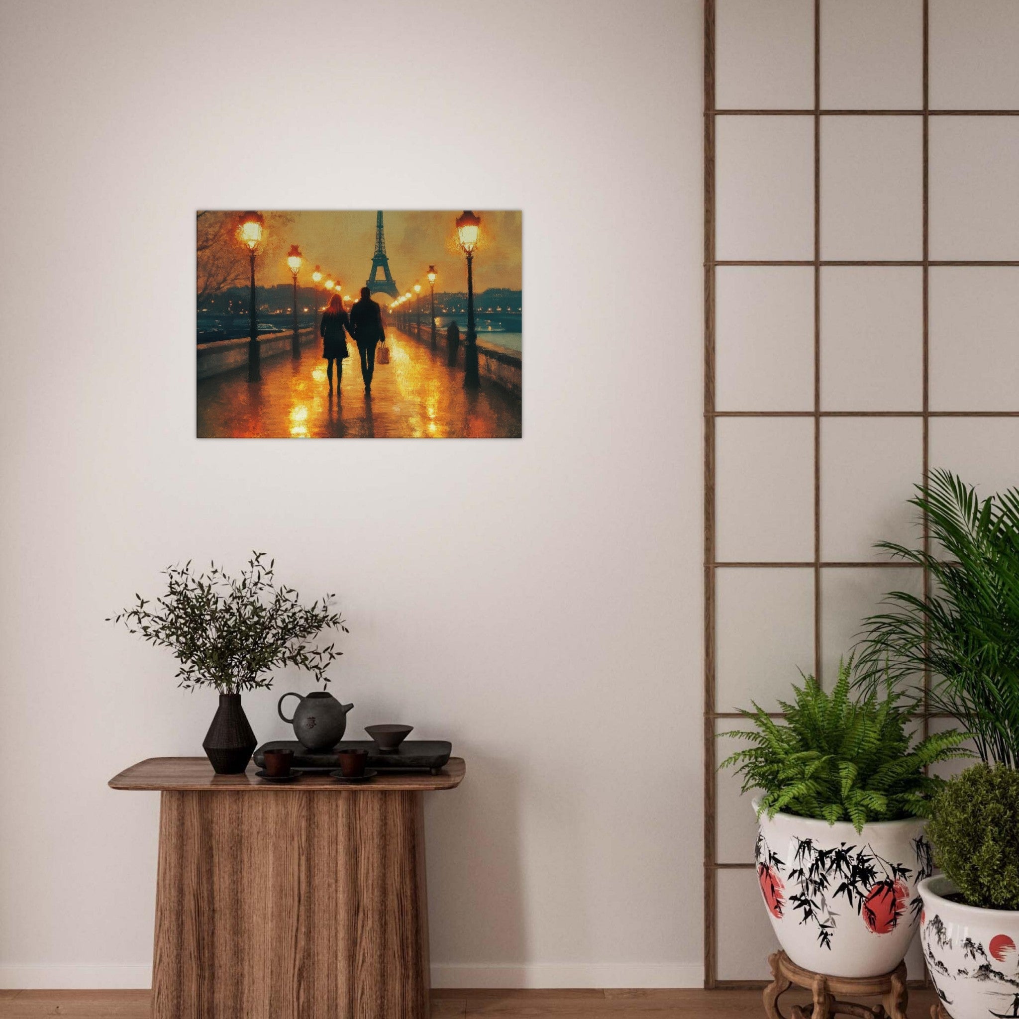 Canvas Landscape - Evening Stroll Along the Seine A romantic river 4 - Shop Ai Art WebShop - Digital Art online Store