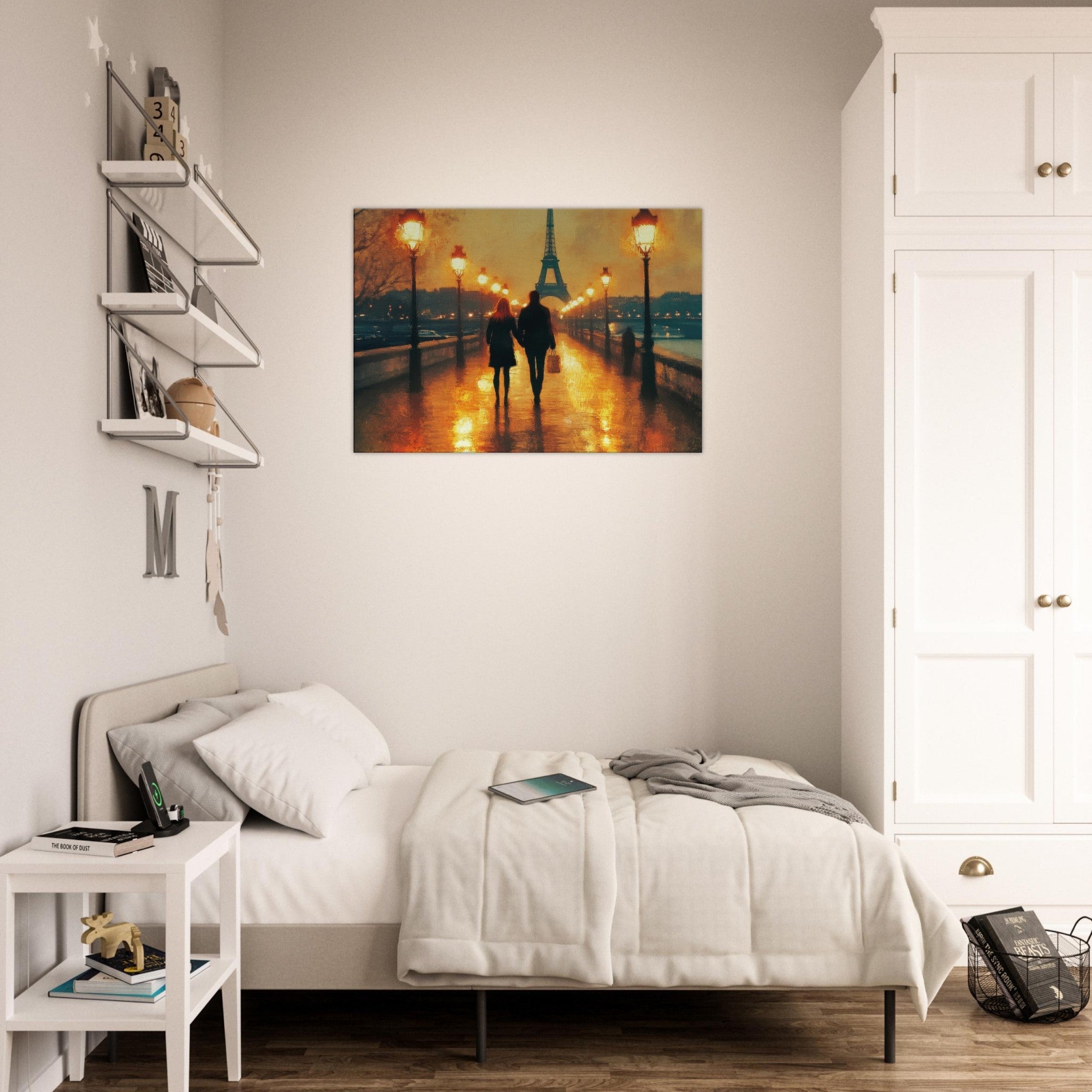 Canvas Landscape - Evening Stroll Along the Seine A romantic river 4 - Shop Ai Art WebShop - Digital Art online Store